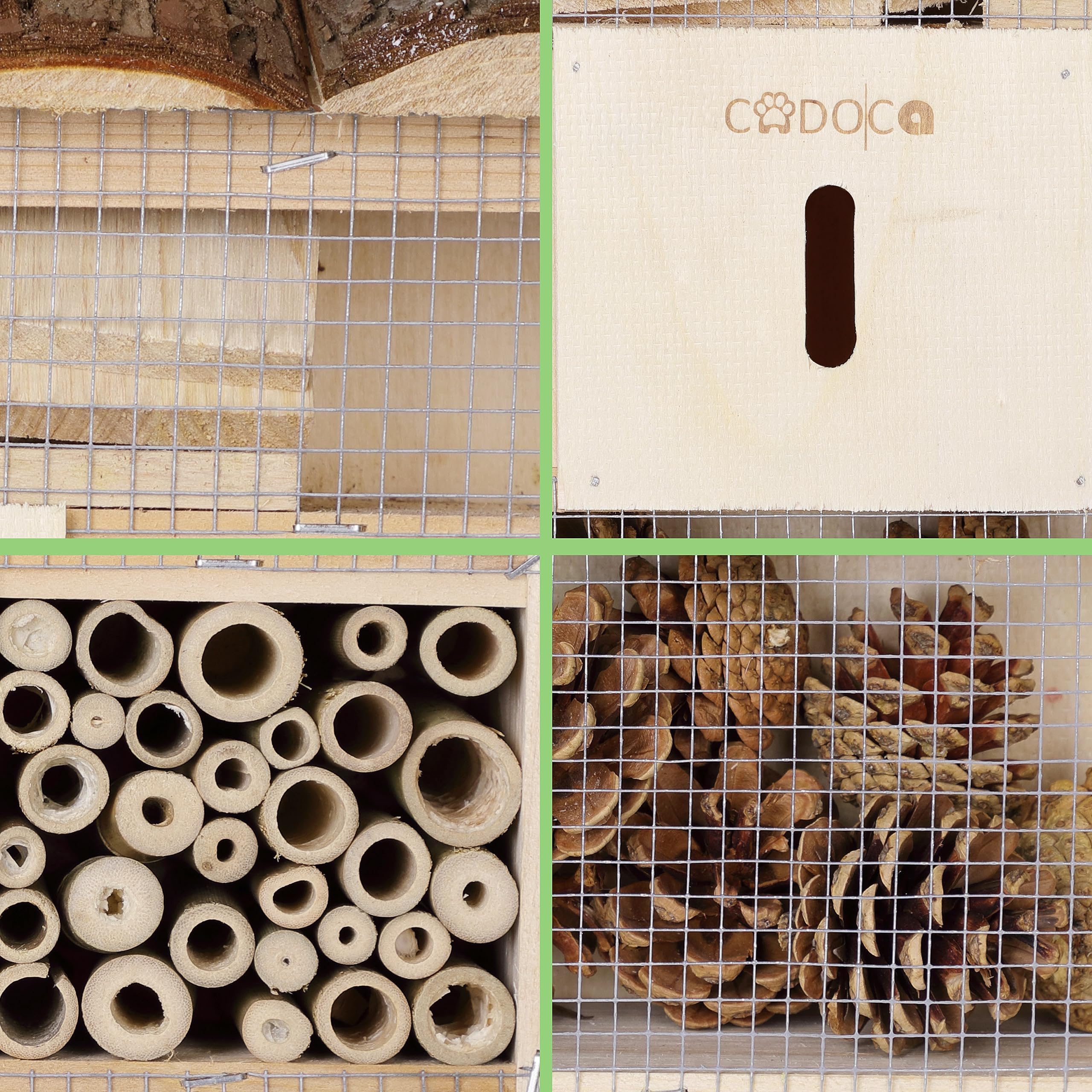 CADOCA® 2X Hotel de Insectos de Madera 31x31cm Observatorio de Insectos Casa Natural Nido para Colgar Abejas Jardín