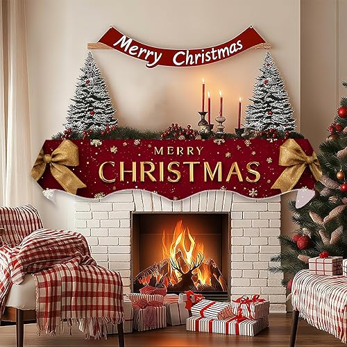 Miniatura 2 de Bufanda de Navidad para chimenea, cubierta decorativa para Navidad, invierno, mantel superior (lazo de Navidad, 70 pulgadas de largo x 17 pulgadas
