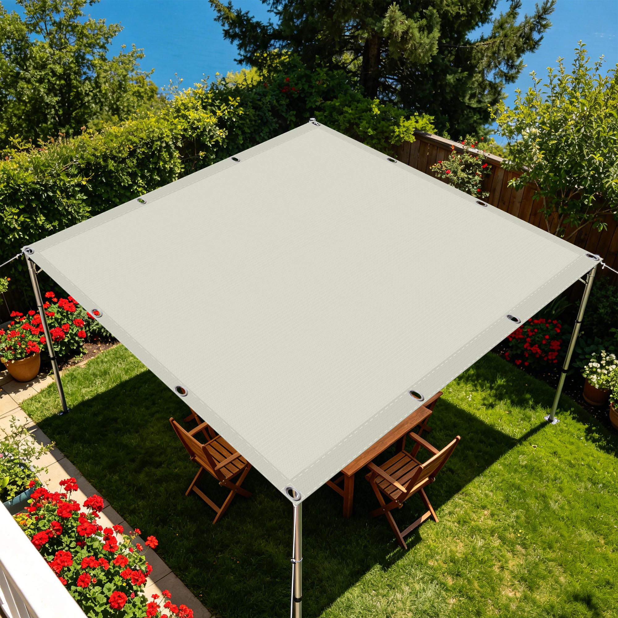 Voile d'ombrage imperméable 160x600 cm blanc cassé pour terrasse