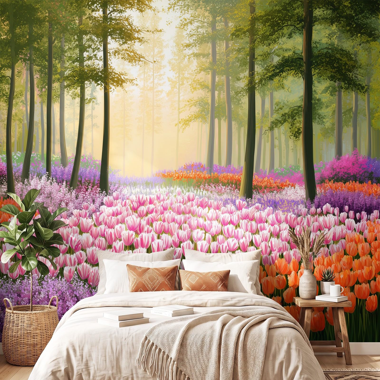 Tapeta 3D, romantyczny wiejski krajobraz, 274 x 254 cm, mural ścienny, tulipan kwiatowy tapeta mural do sypialni, przedszkola, malowniczego ogrodu wisząca