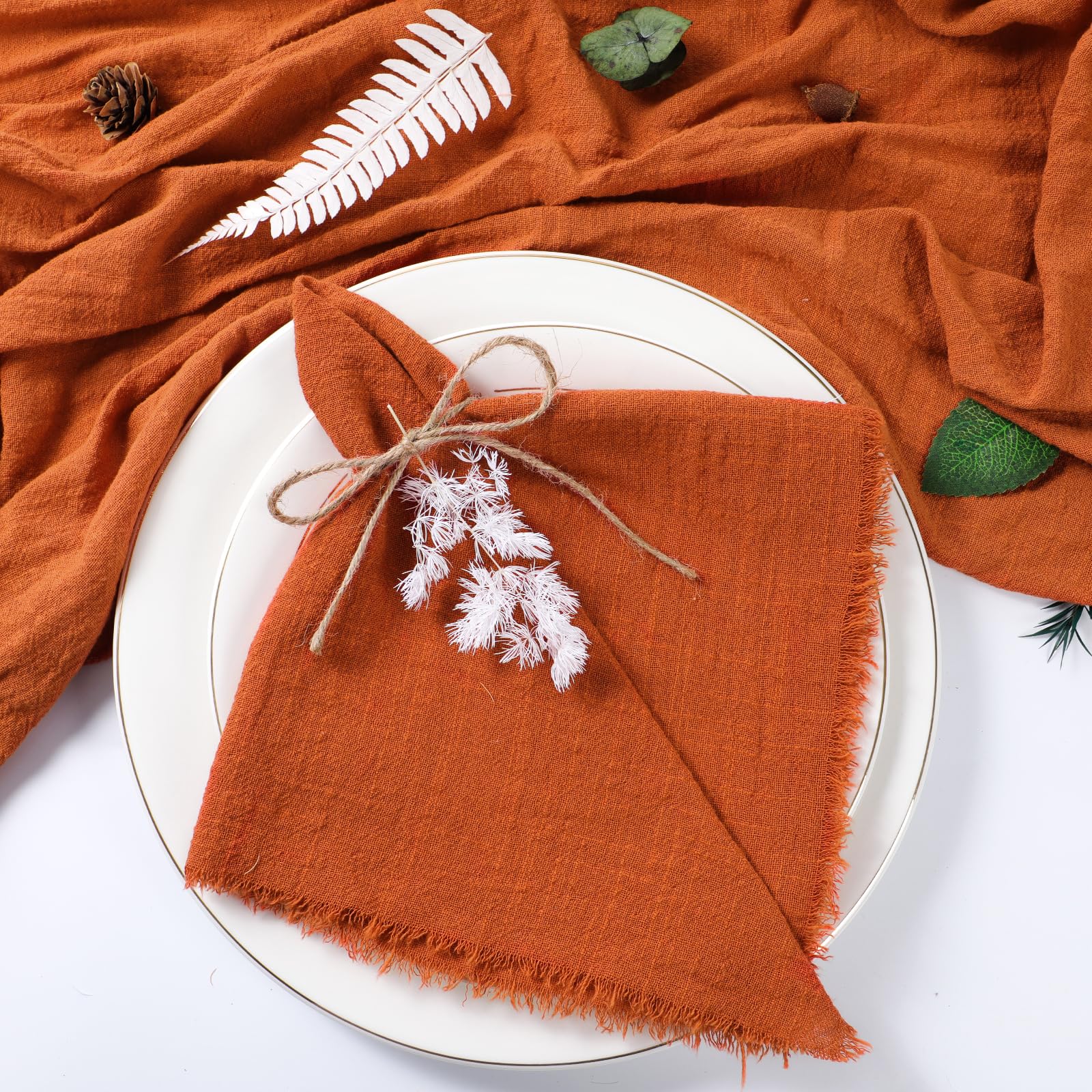 BOXIZ 50pcs Christmas Green Gauze Cotton Napkin Reusable Tea Towel Wedding Party Table Decor Retro Burrs napkins 17 x17 inches