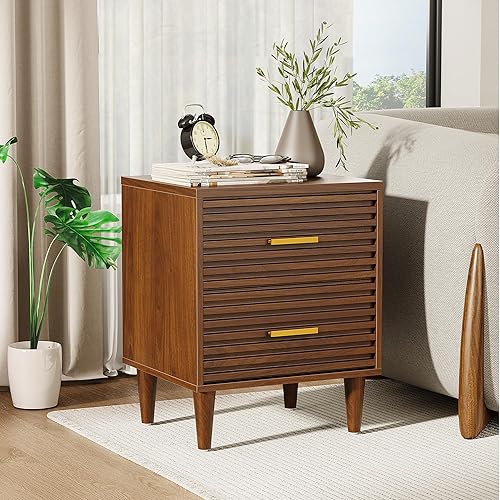 Miniatura 9 de Alohappy Nightstand, End Table with 2 Drawers, Mid Century Modern Side Table with Storage Bed Side Table for Bedroom Vintage Furniture Wood Accent