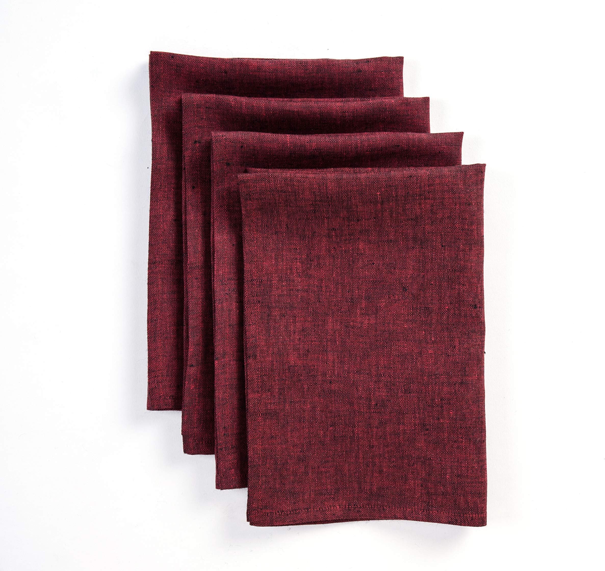 Solino Home Linen Cloth Napkins Set of 4 - 100% Pure Linen Red Garnet Dinner Napkins 20 x 20 Inch for Mothers Day, Memorial Day - Athena, Handcrafted and Machine Washable
