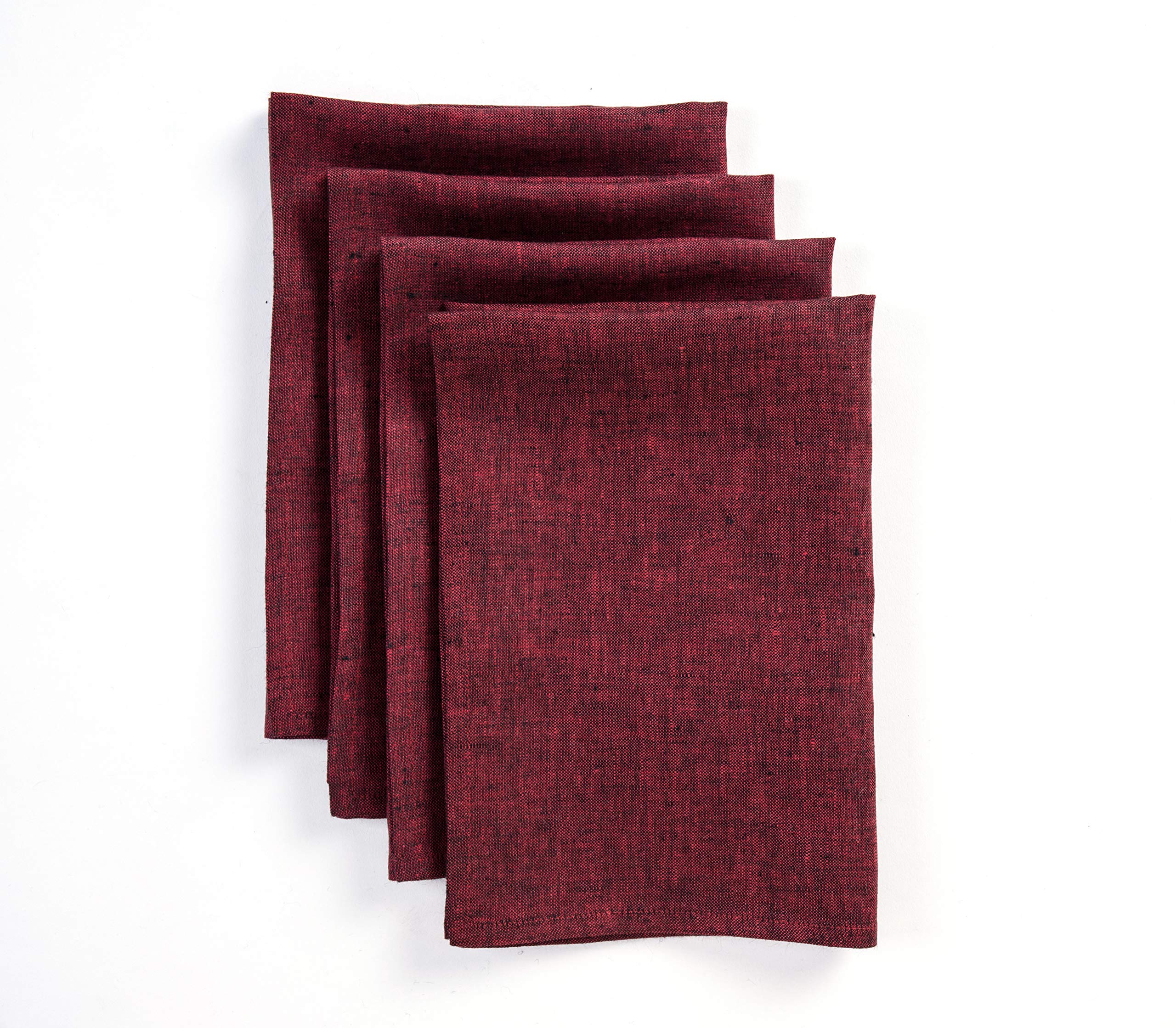 Solino Home Linen Napkins Set of 4-100% Pure Linen Red Garnet Dinner Napkins Cloth 20 x 20 Inch for Summer, 4th of July - Athena, Handcrafted and Machine Washable