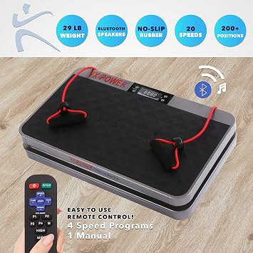 VX-Power Slimplate Digital - Vibration Plate Whole Body Oscillating Vibration Platform Exercise Machine w/ Resistance Bands for Home Cardio, Shaping, Toning & Fitness, Bluetooth Speakers