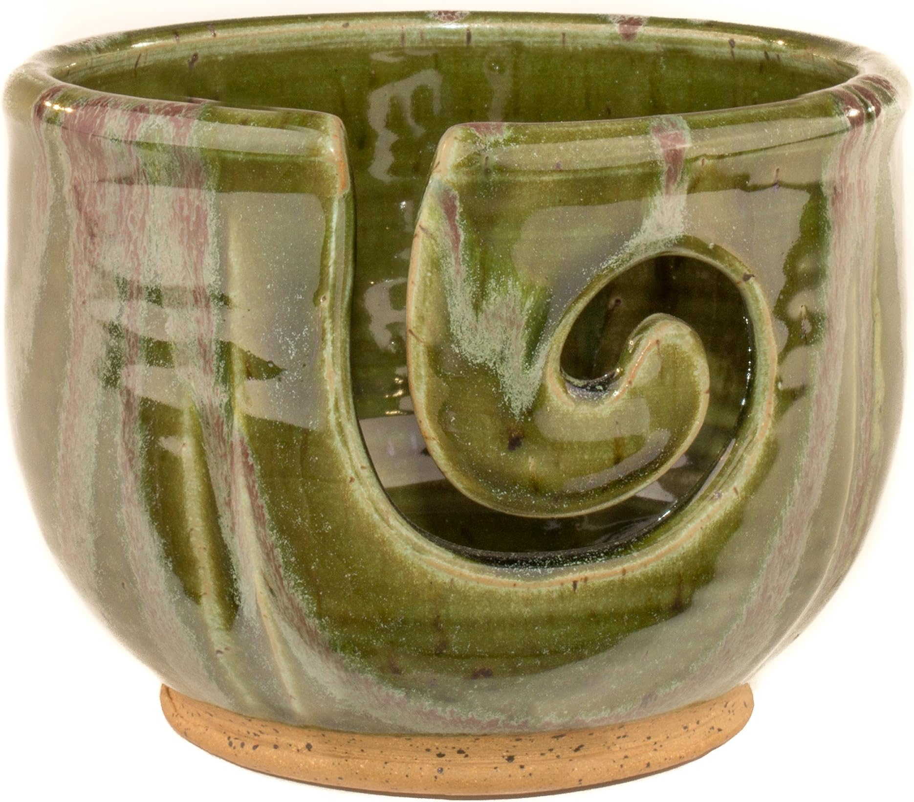 Midnight Sun Pottery Yarn Bowl - Green with Raspberry