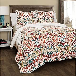 Lush Decor Clara Quilt 3 Piece Reversible Bedding Set, Full/Queen, Turqu...