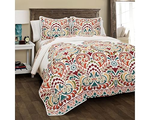 Lush Decor Clara Quilt 3 Piece Reversible Bedding Set, King,