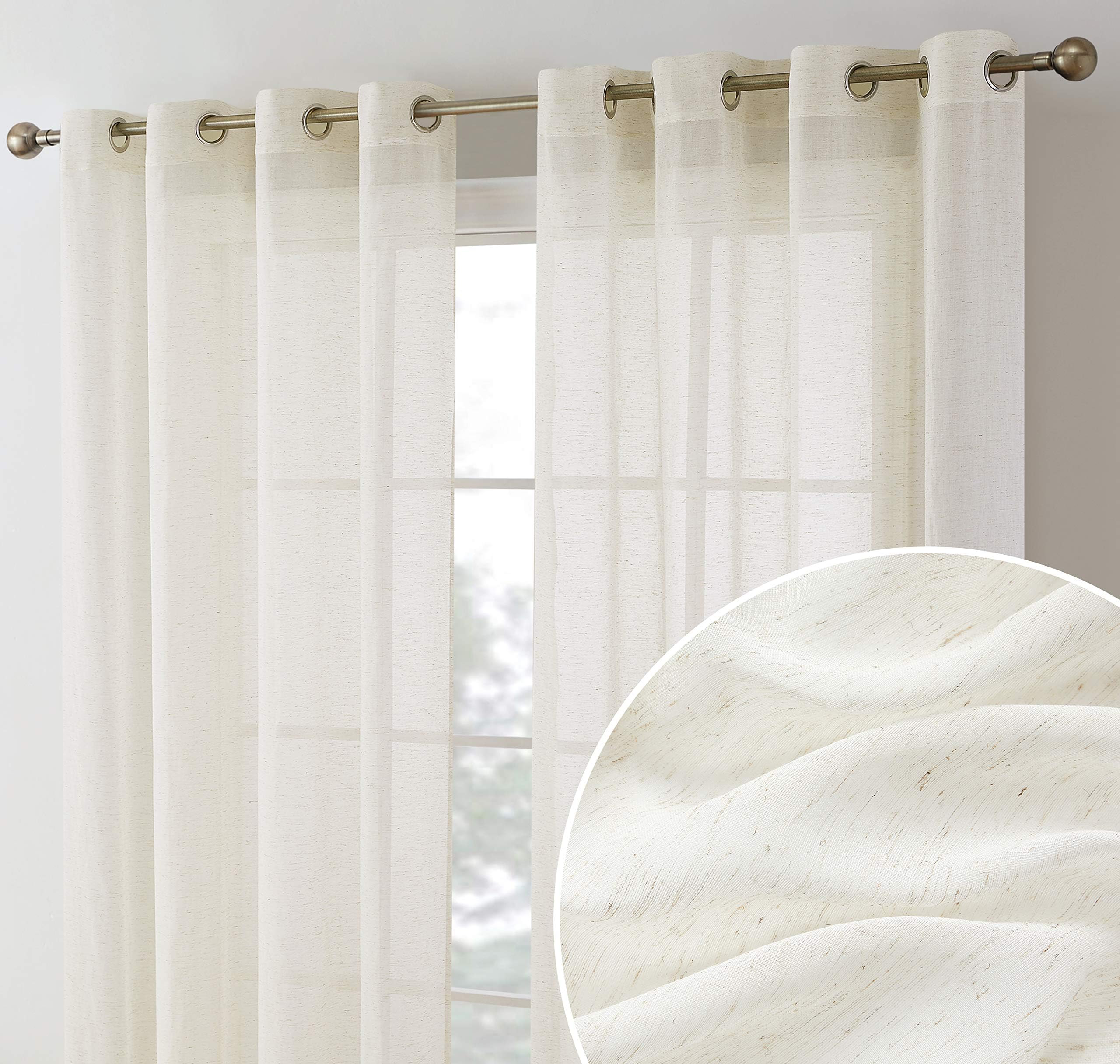 HLC.MESierra Burlap Flax Linen Semi Sheer Privacy Light Filtering Transparent Window Grommet Floor Length Thick Curtains Drapery Panels for Office & Living Room, 2 Panels (54 W x 84 L, Natural Linen)