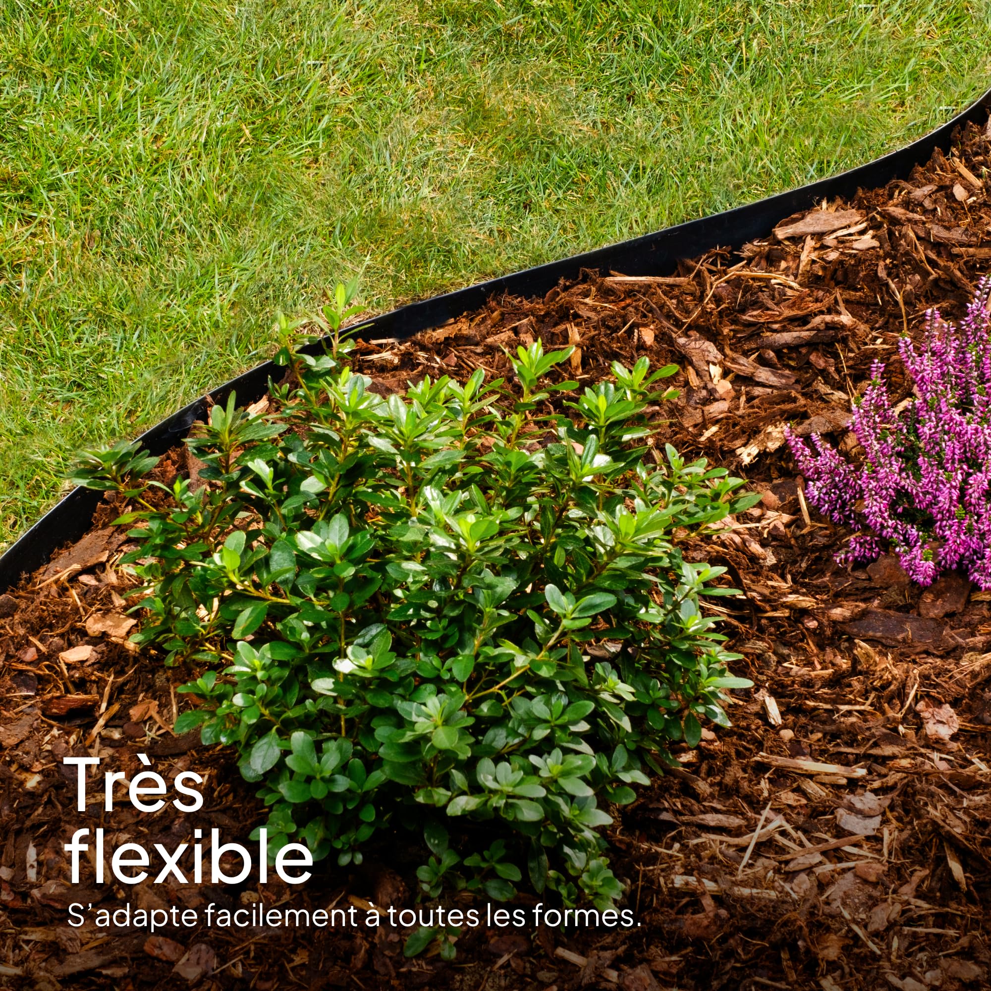 Bordure de Jardin en Plastique 10 mètres avec 30 Piquets d'ancrage - Bordurette de Jardin Flexible - Hauteur 50mm - Utilisation Facile, Noir