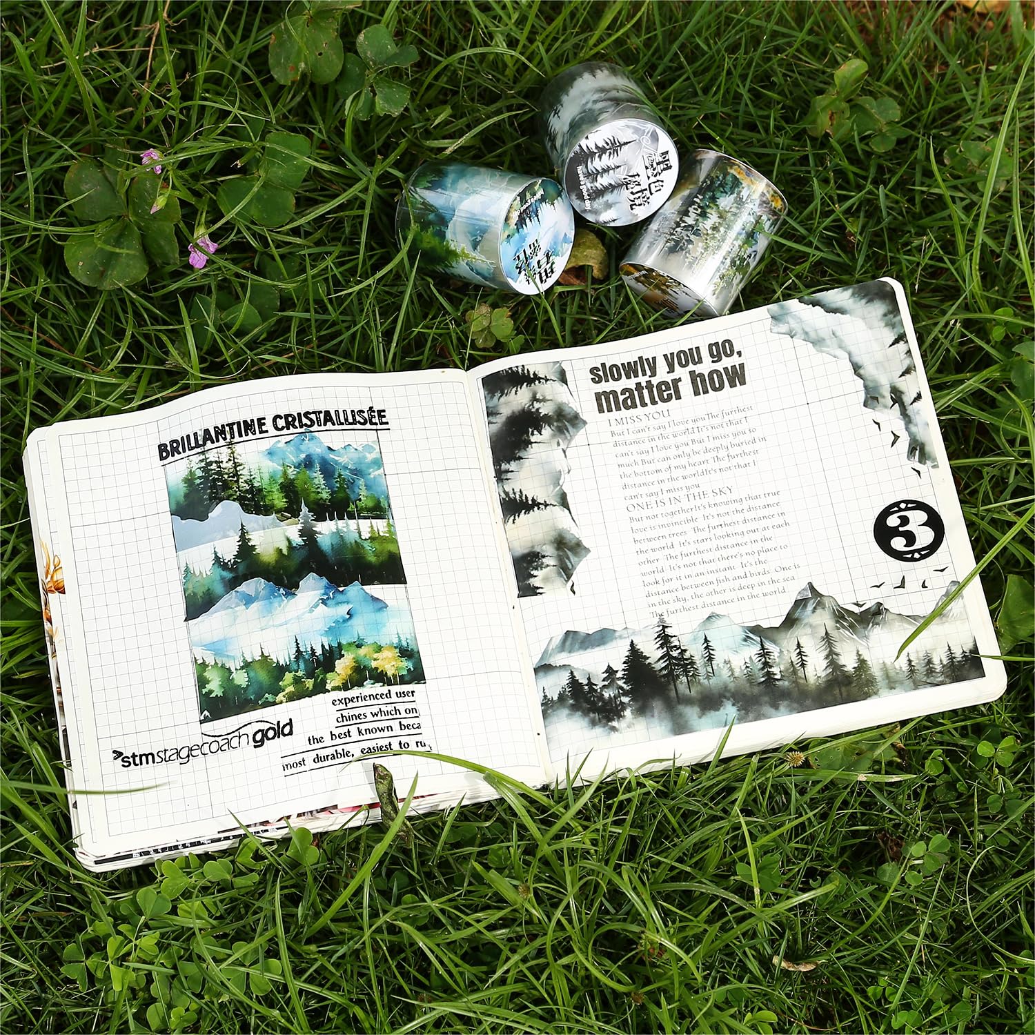 Mountain PET Tapes Set, 6 Rolls of Nature Ephemera for Junk Journaling, Scrapbooking, Crafting, DIY Projects, Diaries, and Art Supplies