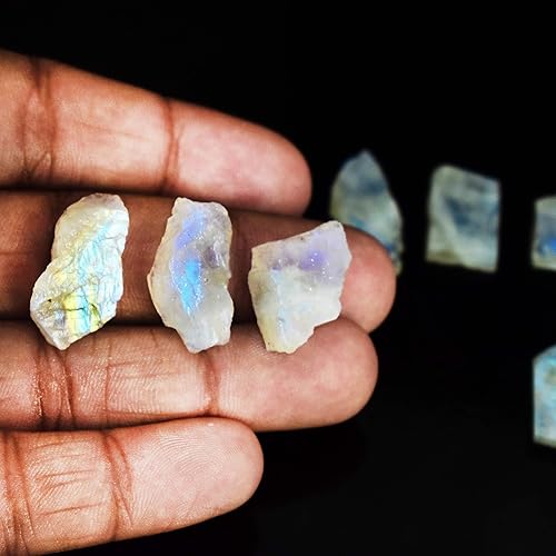 Miniatura 4 de Gempires Natural Rainbow Moonstone Raw Gemstone Lot, 15 to 25 mm Healing Moonstone Rough Crystals, Rainbow Moonstone Loose Chips for Jewelry Making,