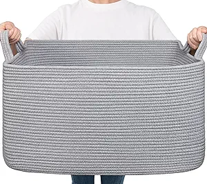 Goodpick Large Toy Basket for Blankets, Baby Laundry Basket, Storage Baskets for Organizing, Laundry Hamper for Dirty Clothes, Towel, Woven Rope Storage Baskets, 21.6" x 14.9" x 11.8", Gray