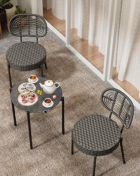 3 Pieces Patio Set, Outdoor Wicker Bistro Set All-Weather Rattan Deck Conversation Set of 3 with Table & Cushions for Deck, Patio, Balcony, Backyard, Black