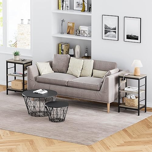 Miniatura 6 de Amyove Mesa auxiliar con estación de carga, mesa auxiliar con puertos USB y tomas, mesita de noche para espacios pequeños, mesitas de noche con