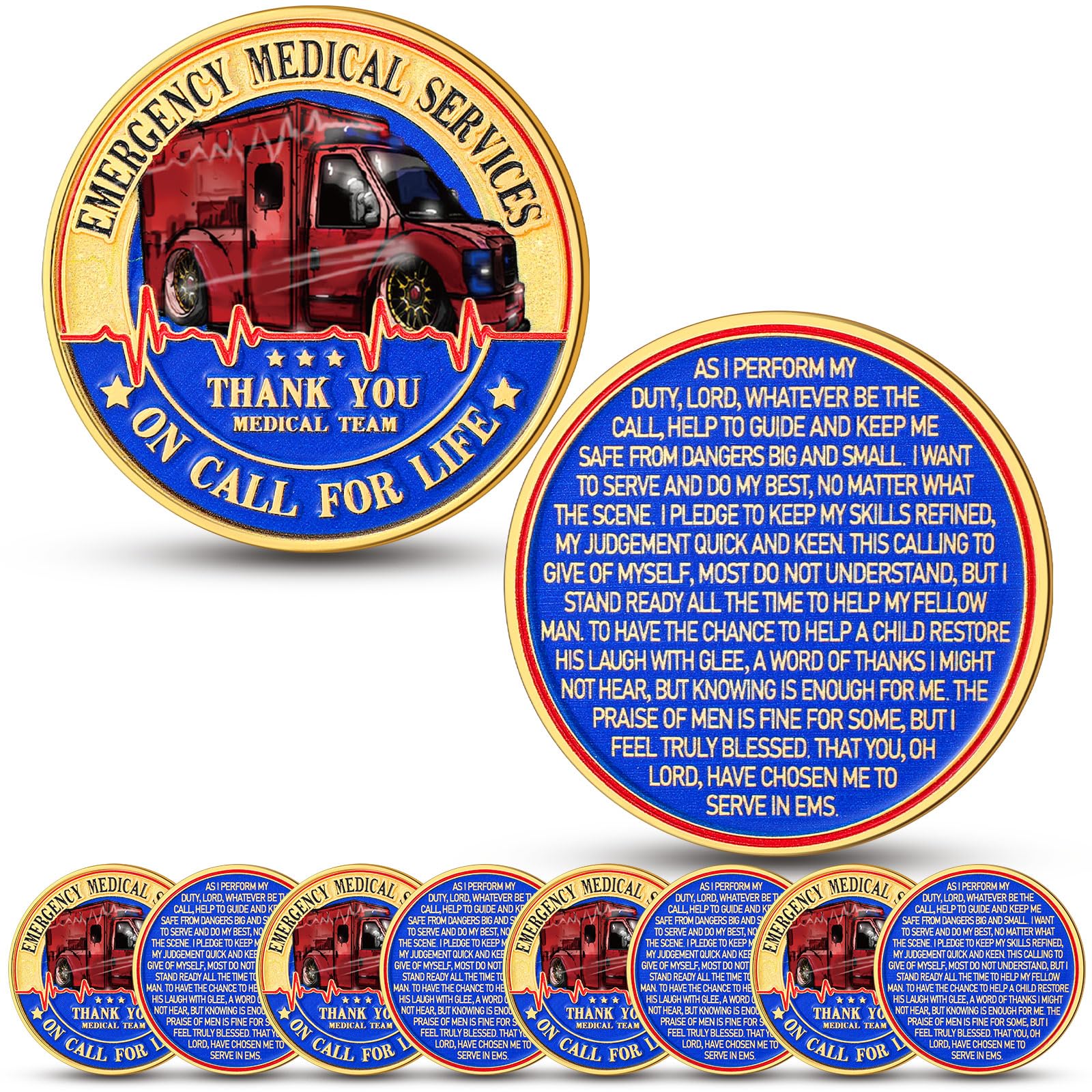 WinnerWhy 10 Pcs EMS Challenge Coin 1.77 Inch Emergency Medical Services Commemorative Coins Bulk Paramedic Prayer Gift Accessories