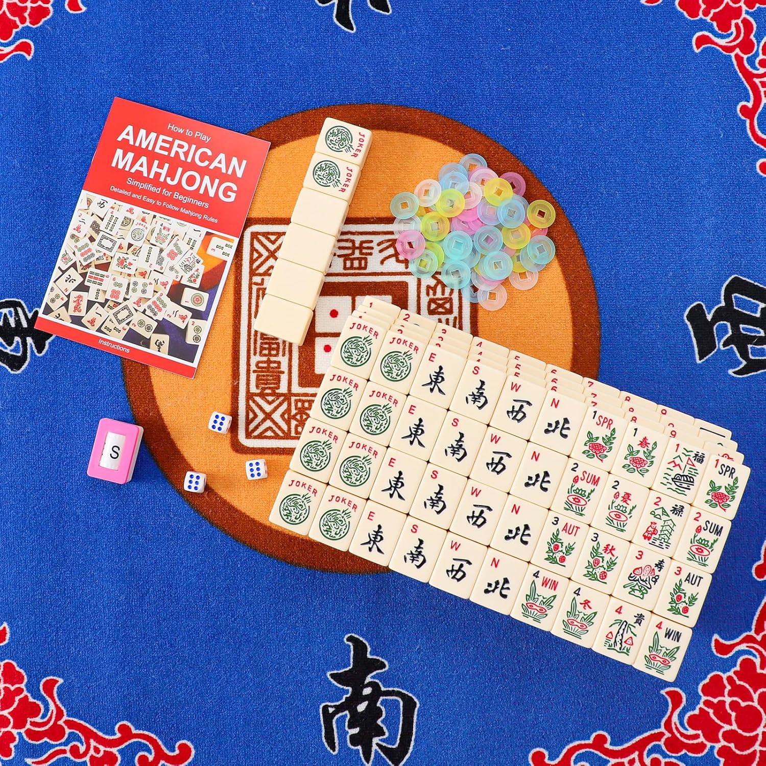 American Mahjong Tile Set, Large Mahjong Tiles Set with 166 Numbered Ivory Tiles, Beautiful Case&English Instruction, Mahjong Game Set