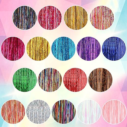 Miniatura 9 de FEBSNOW Extensión de cabello de 47 pulgadas con herramienta 2400 mechones, 12 colores mezclados, kit de extensiones de cabello con brillantina para