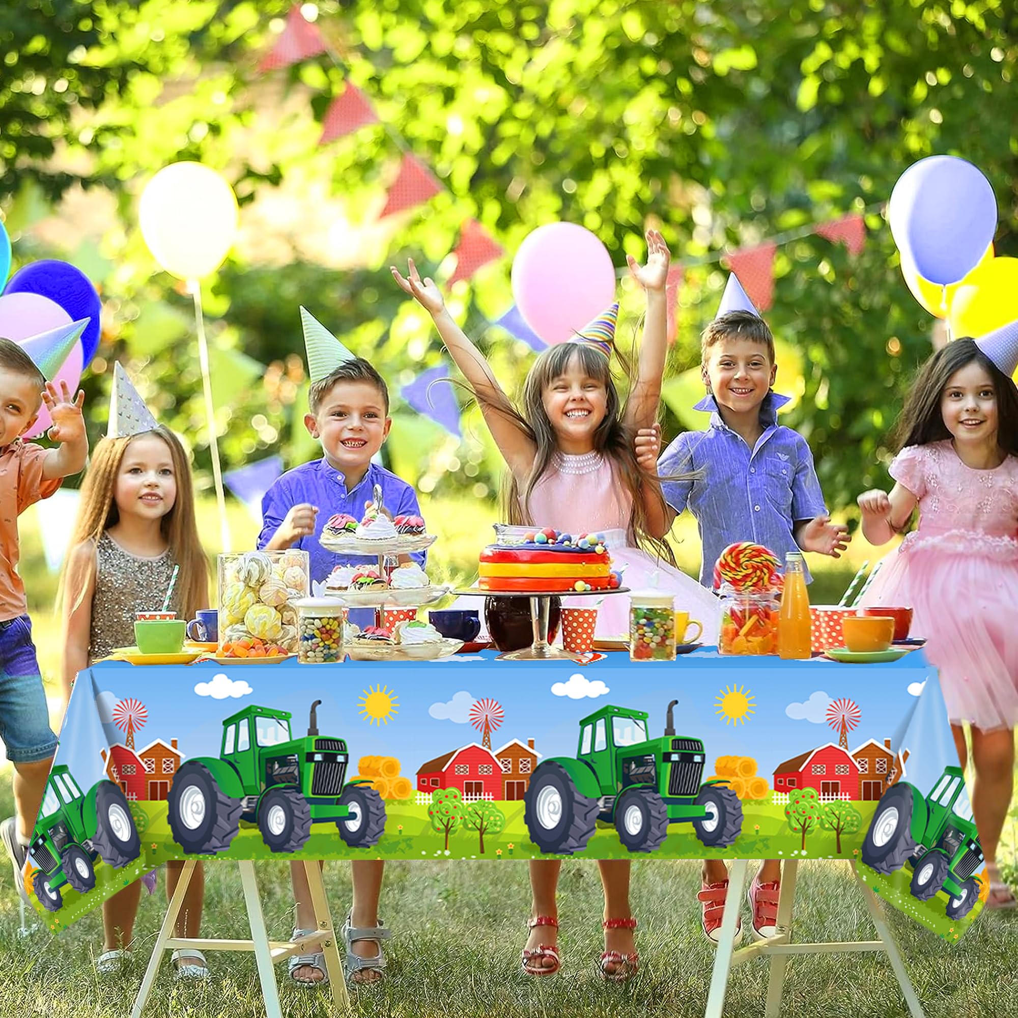 Paquete de 3 manteles de plástico para fiesta de tractor, decoración de fiesta de tractor verde, fundas desechables para fiestas de cumpleaños temáticas de granja, 54 x 87 pulgadas