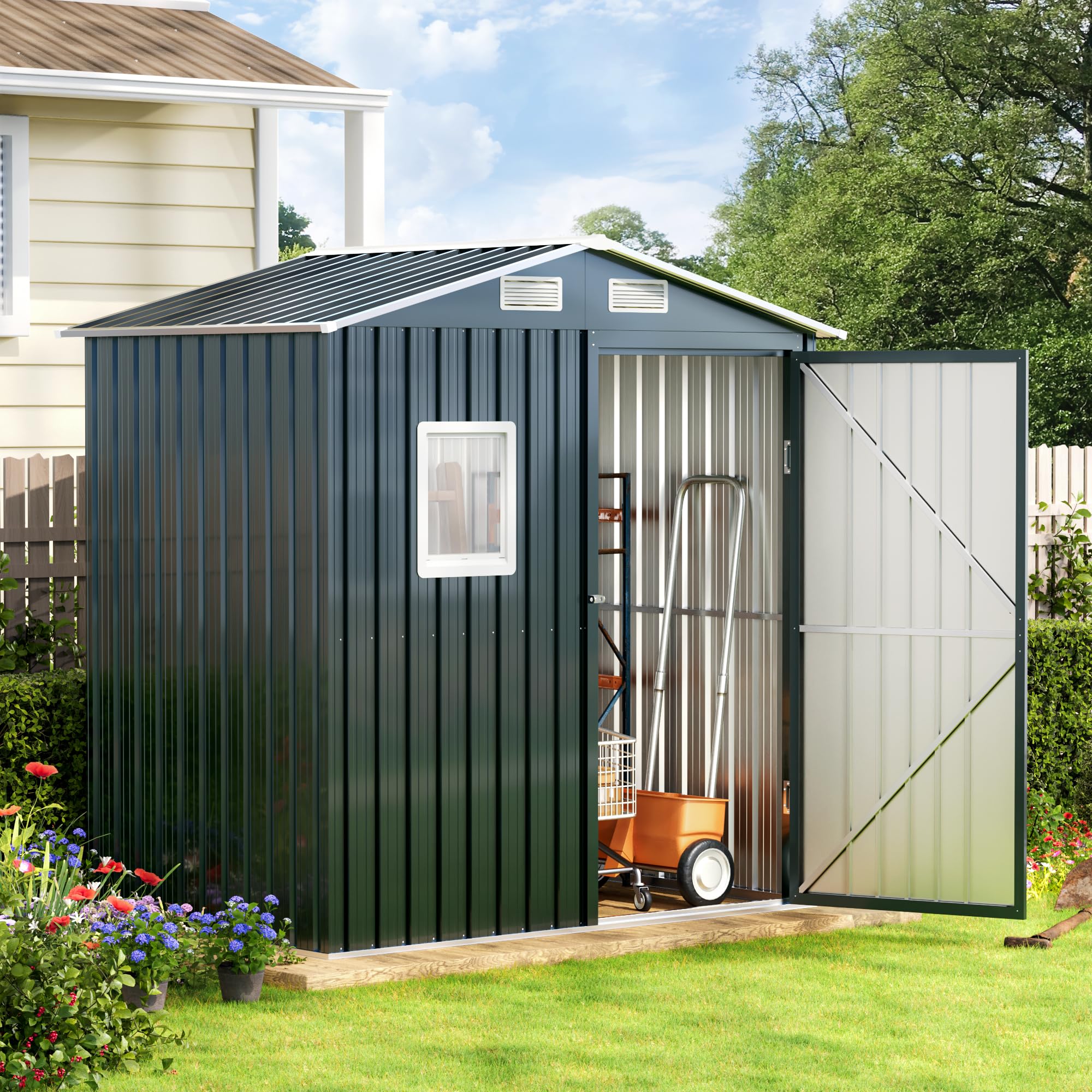 Breezz Outdoor Steel Storage Shed with Floor Frame, 6 x 4 ft, Nightblue