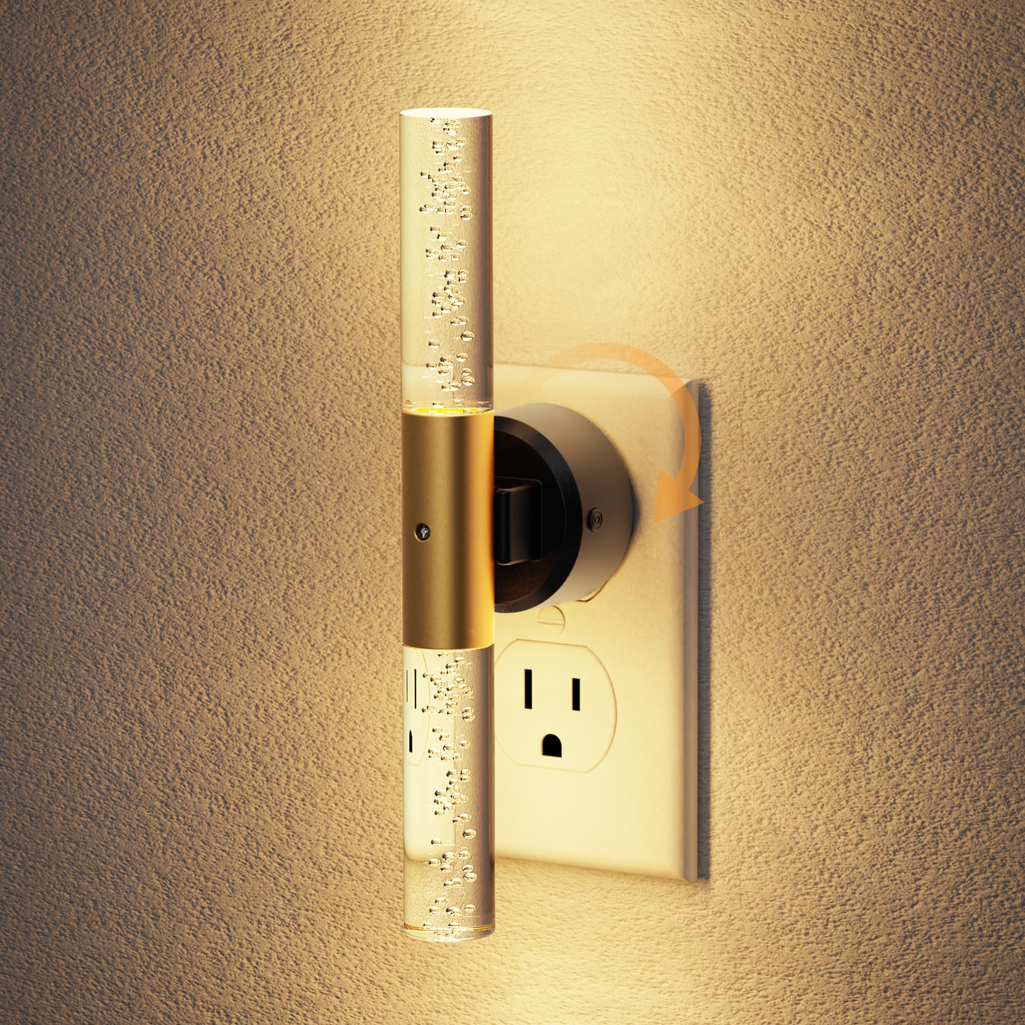 JandCase Night Light Rotating, Night Lights Plug into Wall | 3000K Acrylic Bubble Soft Light with Auto Light Sensor, 0-100LM Adjustable Brightness for Bedroom Bathroom Hallway