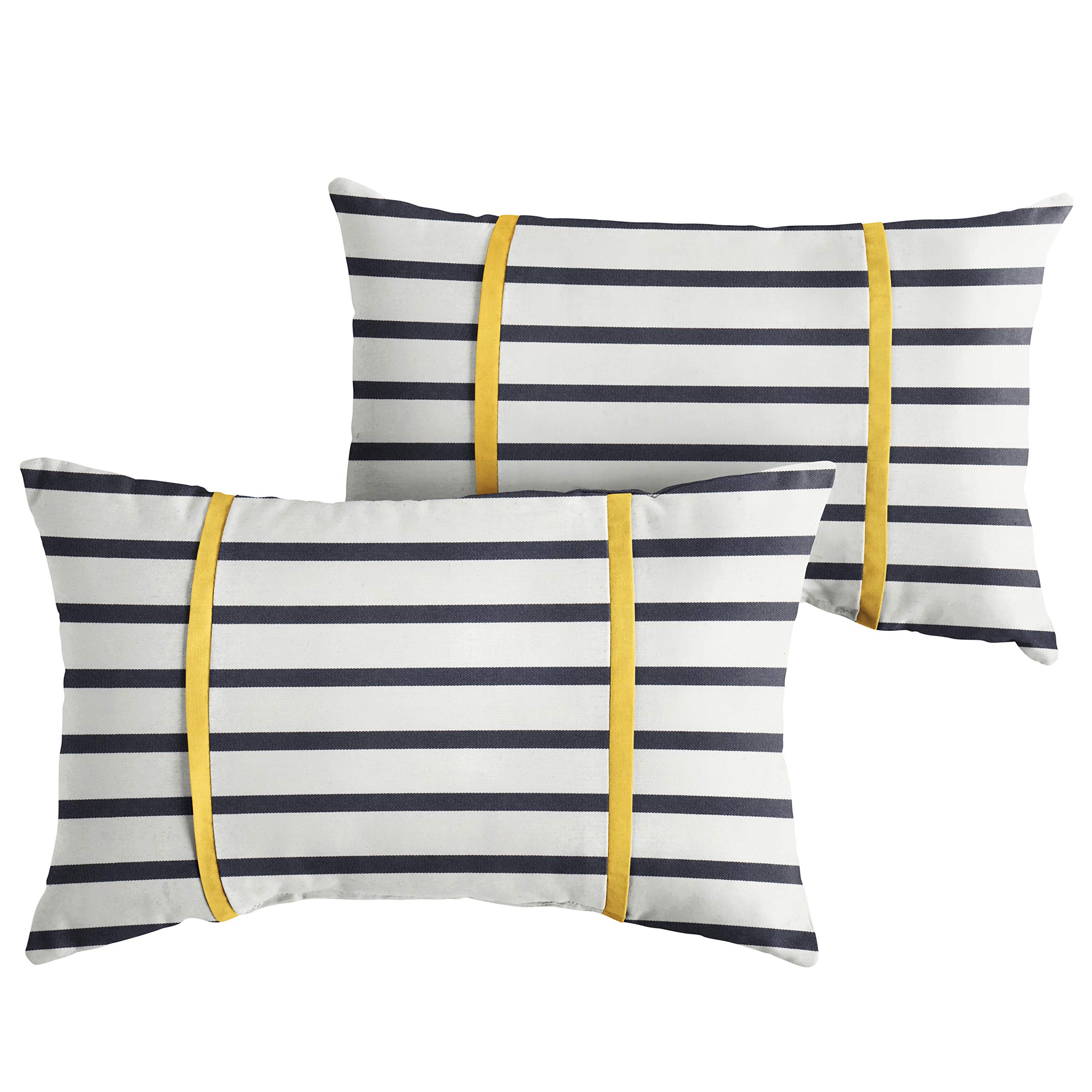 Sorra Home Lumbar Pillow, 12 in x 18 in, Blue Stripes with Yellow