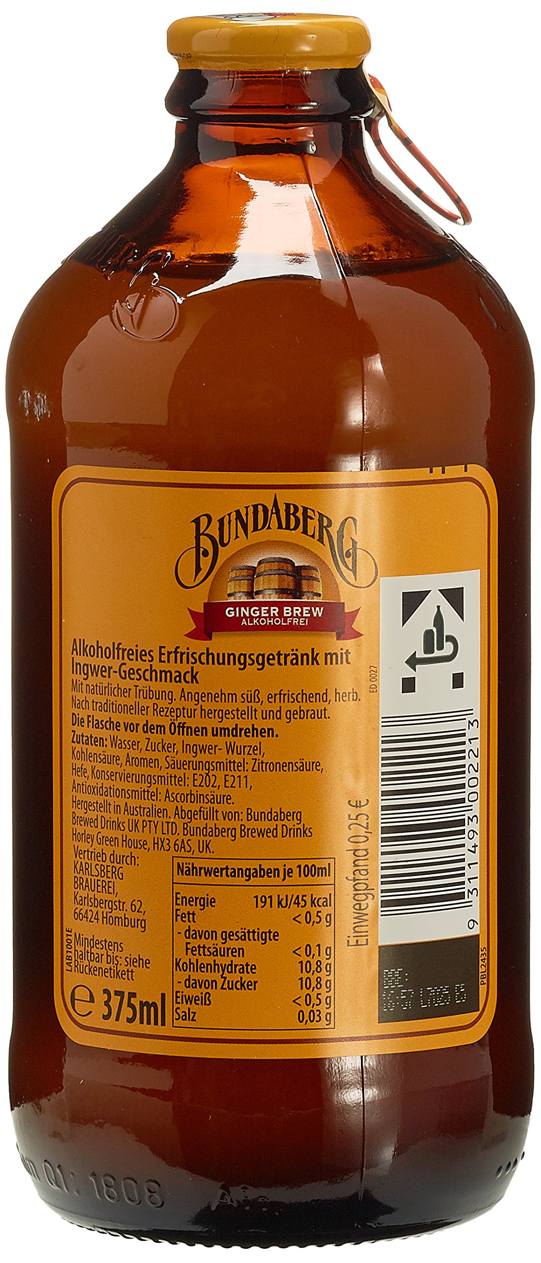 Bundaberg Ginger Brew Akoholfreie Ingwerbier, 12er Pack (12 x 0,33l)