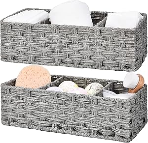 GRANNY SAYS Toilet Tray Tank Topper, Set of 2 Baskets for Bathroom Organizing, Gray Bathroom Decor Baksets, 14.4