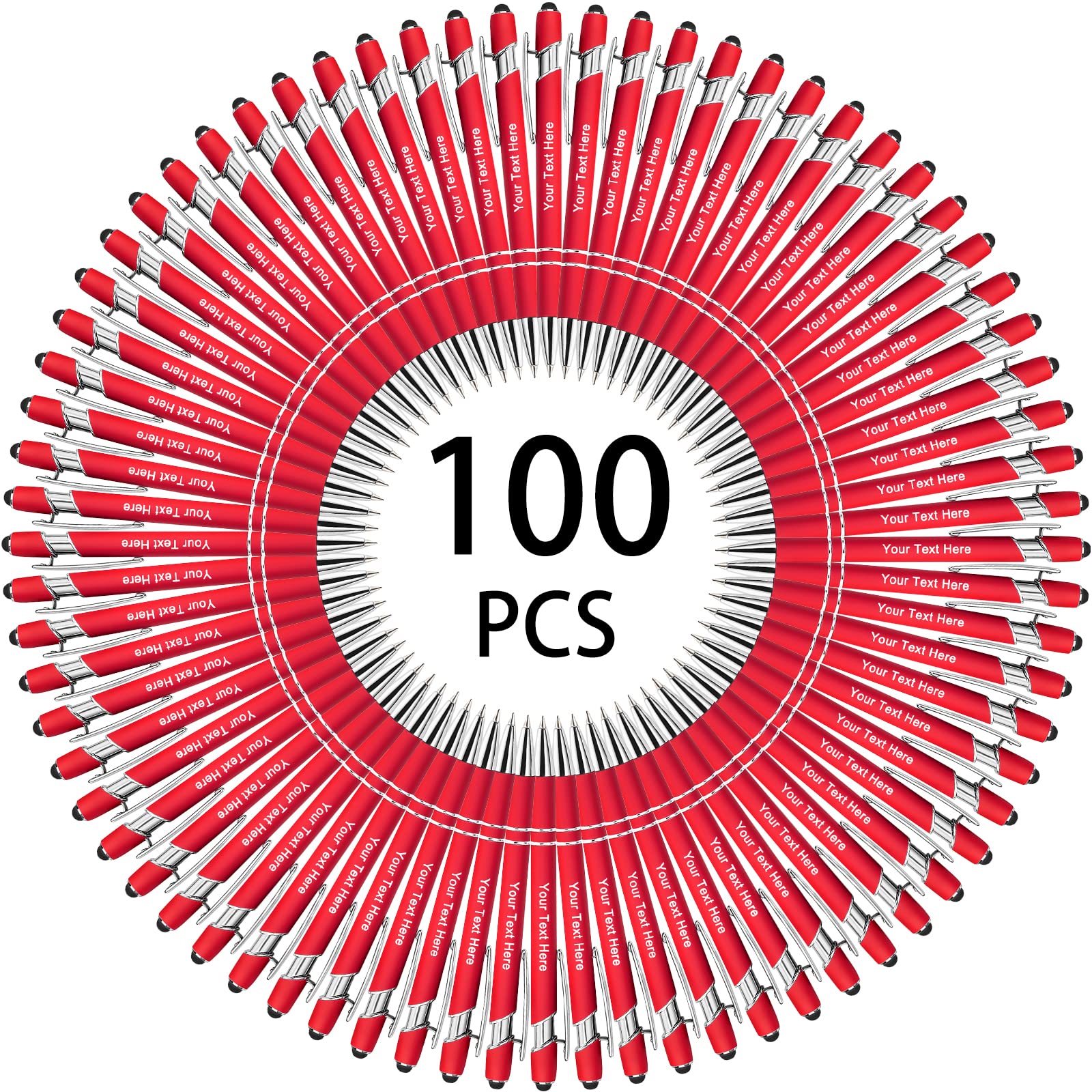 Up to 500 Bulk Custom Pens Personalised Engraved Laser Ballpoint Promotional Pens with Names Stylus Tip Retractable Black Ink Pen for Women Men Wedding Christmas 100 Pcs