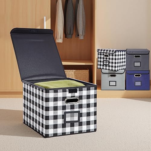 Vista 52 de Caja de archivos plegable con tapa y deslizador de plástico, organizador de documentos colgantes para oficina/hogar, 14.96 x 12.6 x 10.83 pulgadas