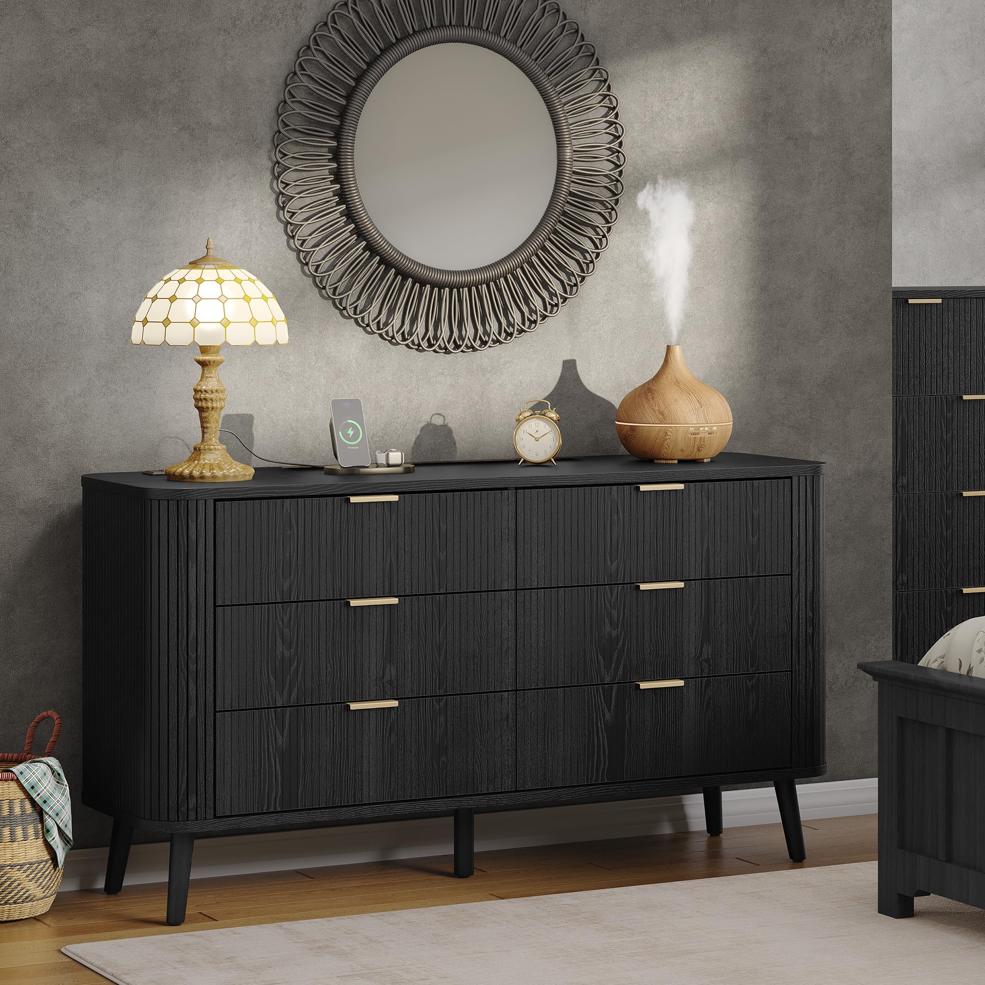 blue dress for baby girl Mid-Century 3-Drawer Arched Dresser Black Oak (Set of 3)