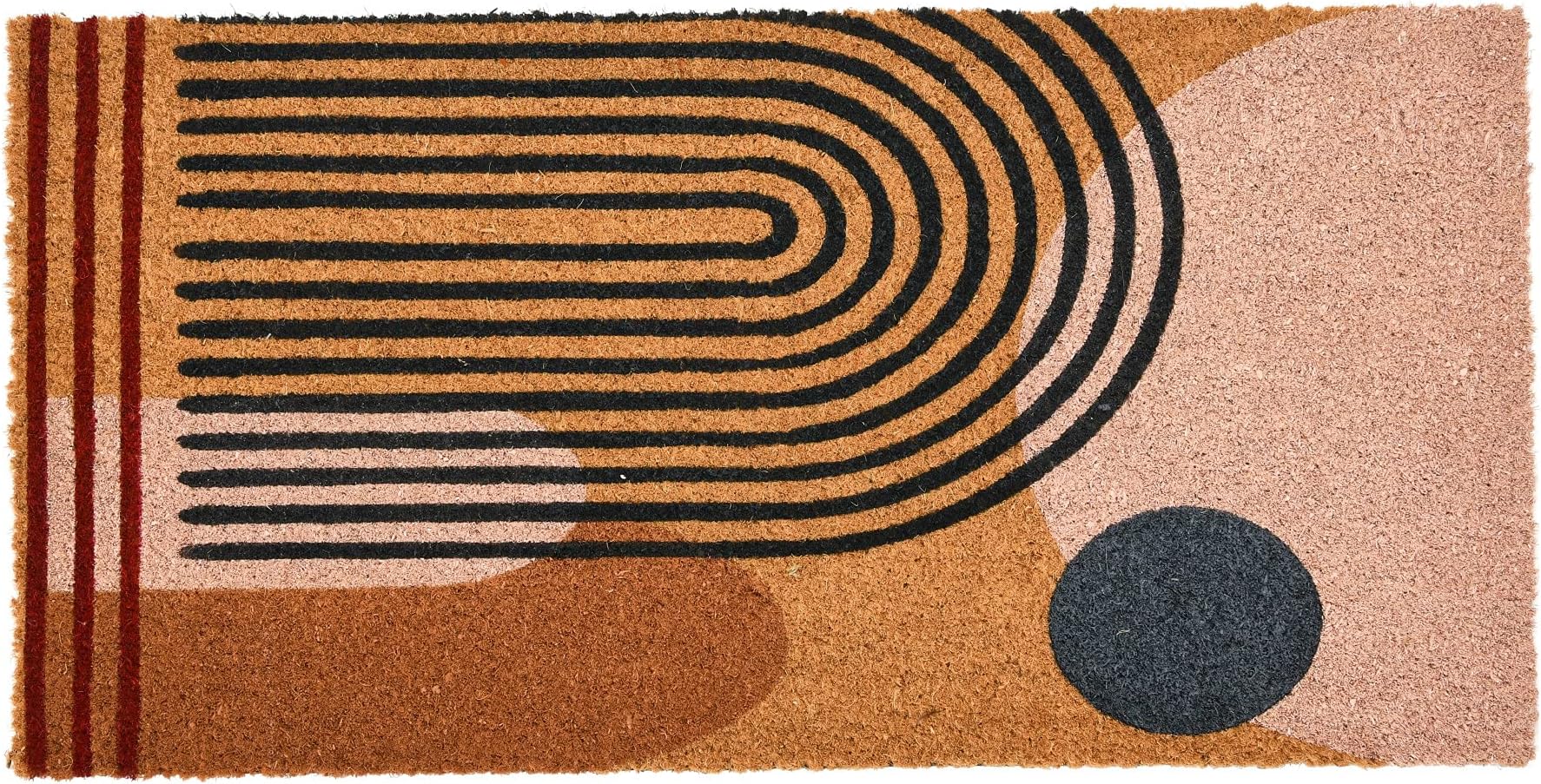 Geometric Coir Doormat with Non-Slip PVC Backing, Curved Geo