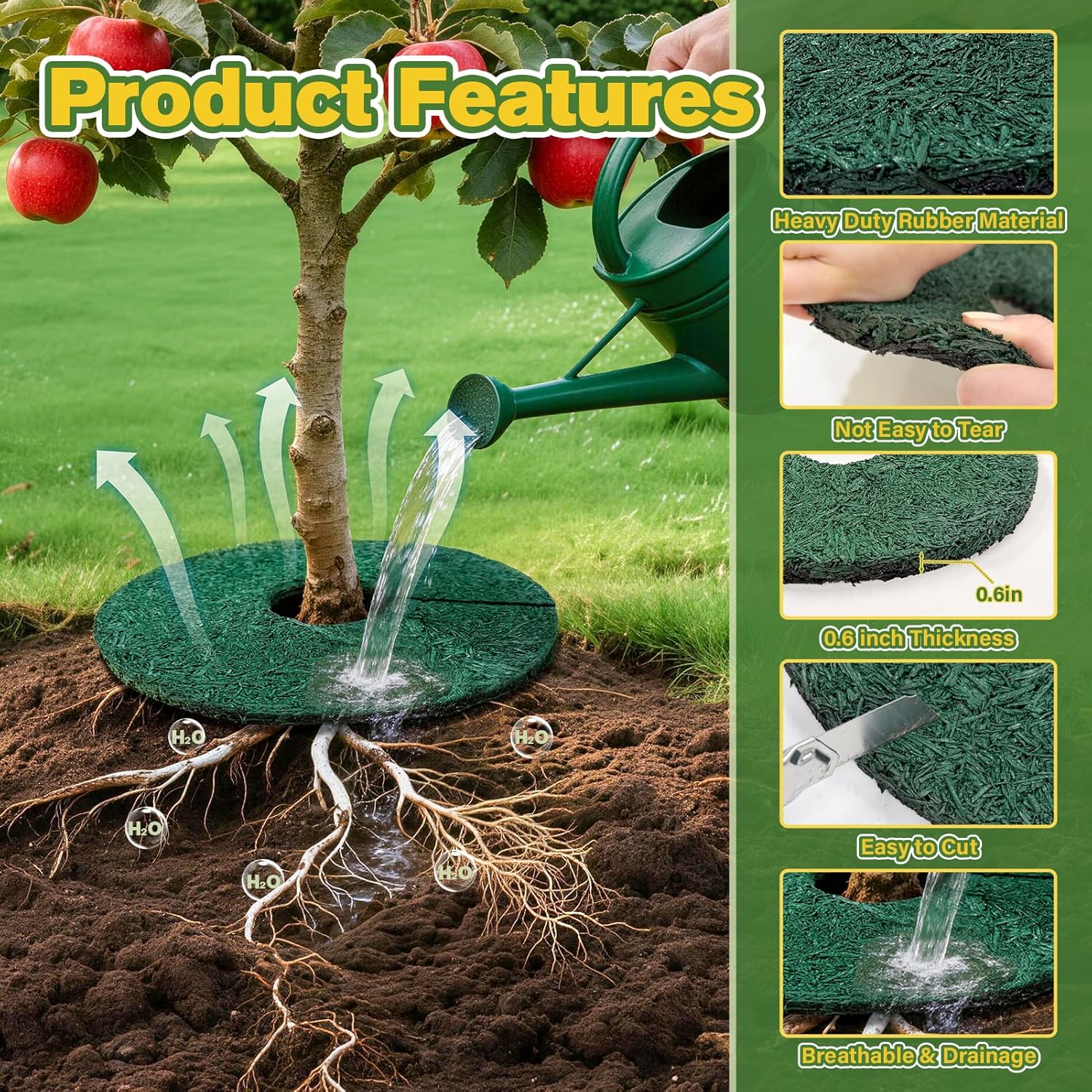 3 Pack 12in Rubber Tree Mulch Ring Breathable Mulch Rings for Trees Round Weed Barrier Ring Heavy Duty Double Side Tree Root Barrier for Prevent Animal Dig