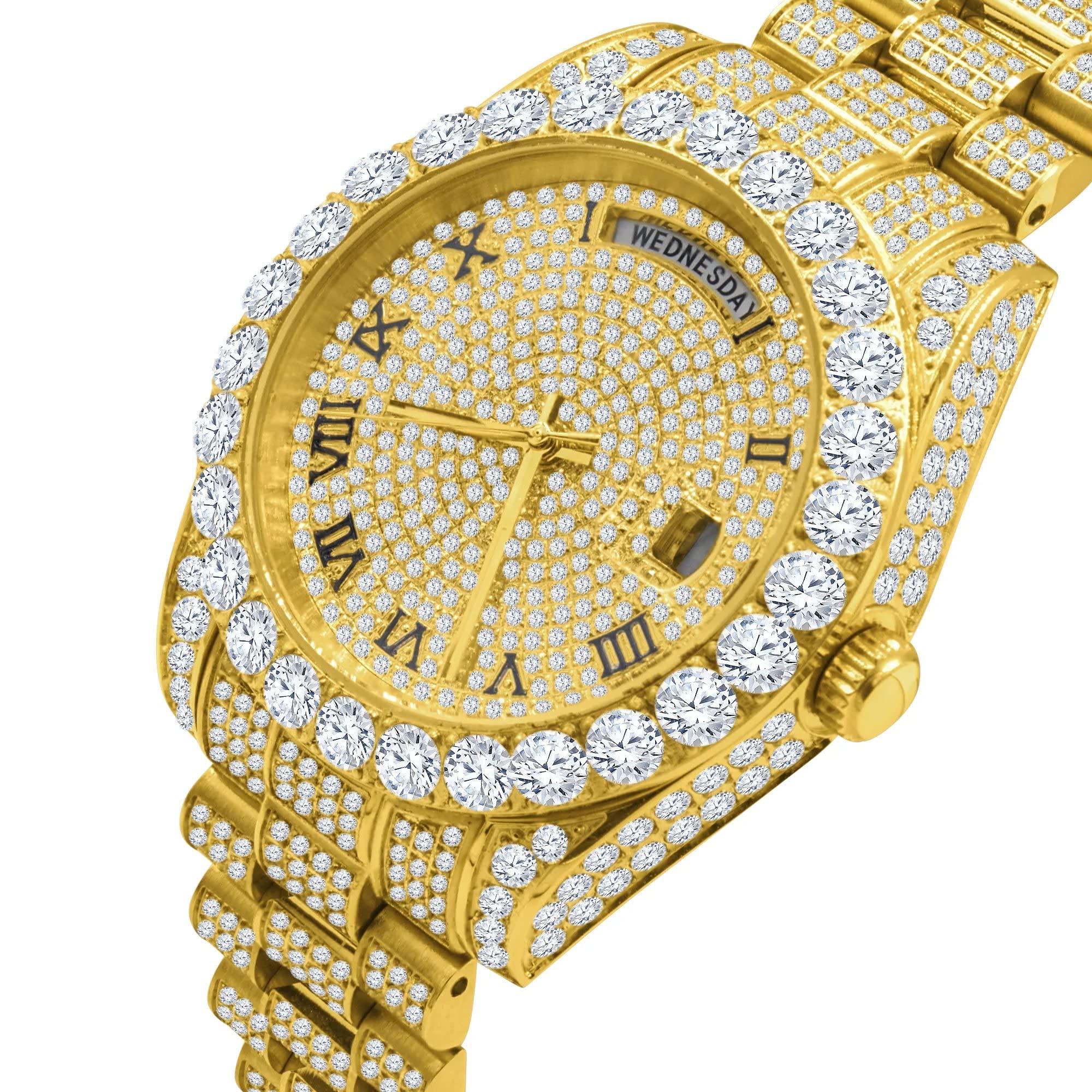 .iced-out. Orologio automatico in acciaio inossidabile CZ - Oro, Oro, Bracciale