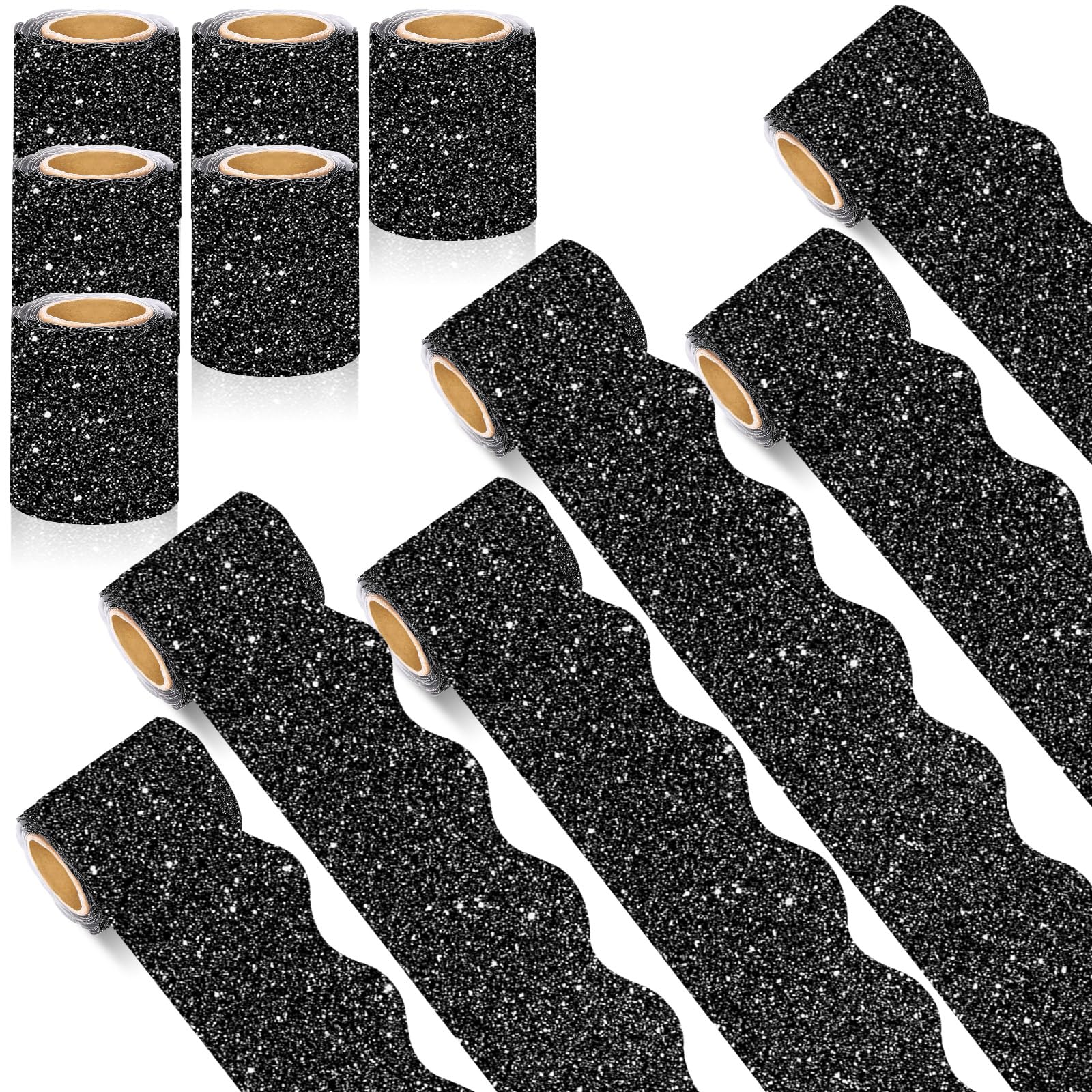 Zhanmai 6 Rolls 98.5 ft Black Glitter Bulletin Board Border Red Green Gold Shine Scalloped Rolled Border Trim Decorations for Back to School Classroom