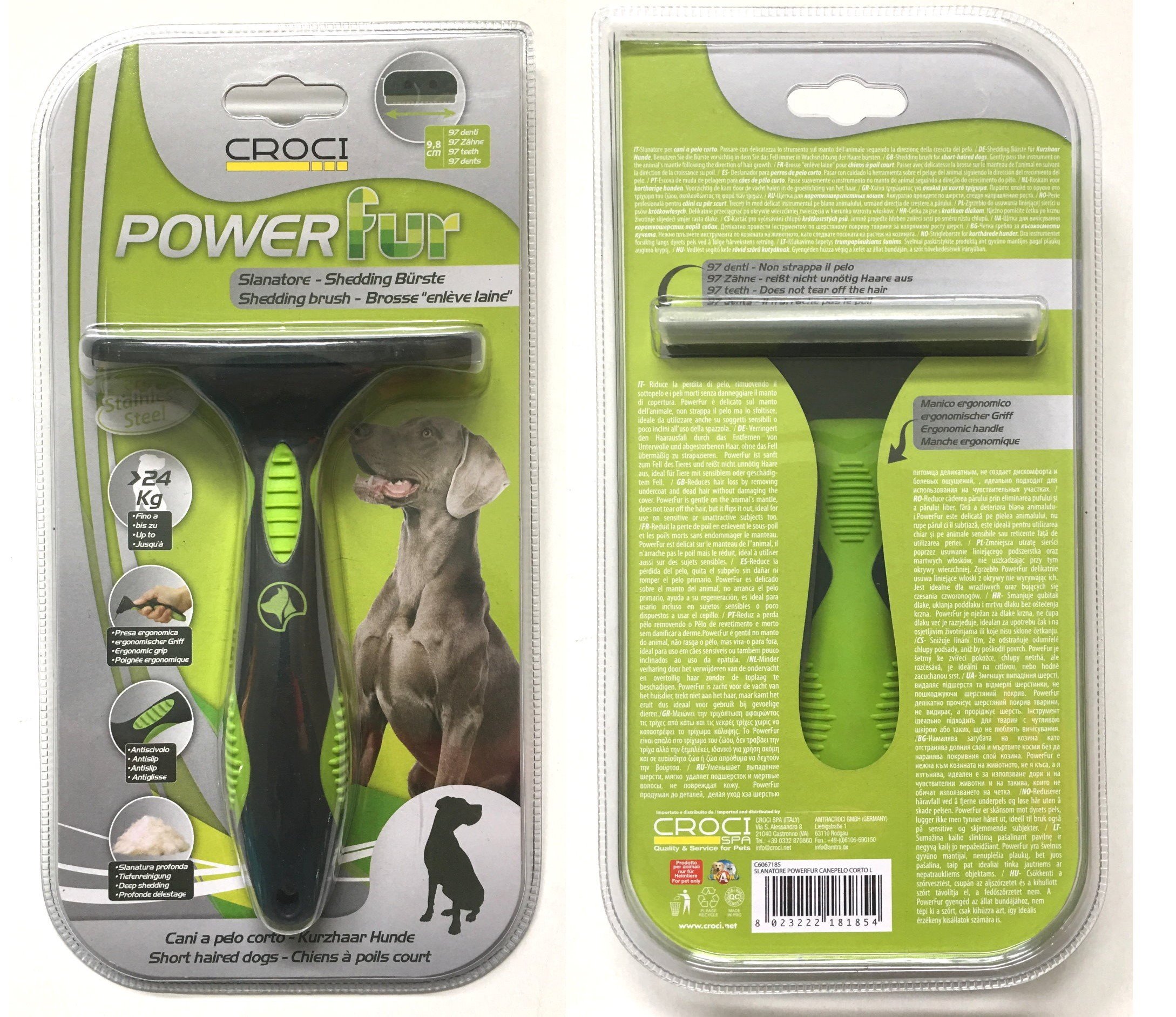 Croci Shedding Brush For Dogs With Short Hair Weighing More Than 24 Kg, green - Image 2