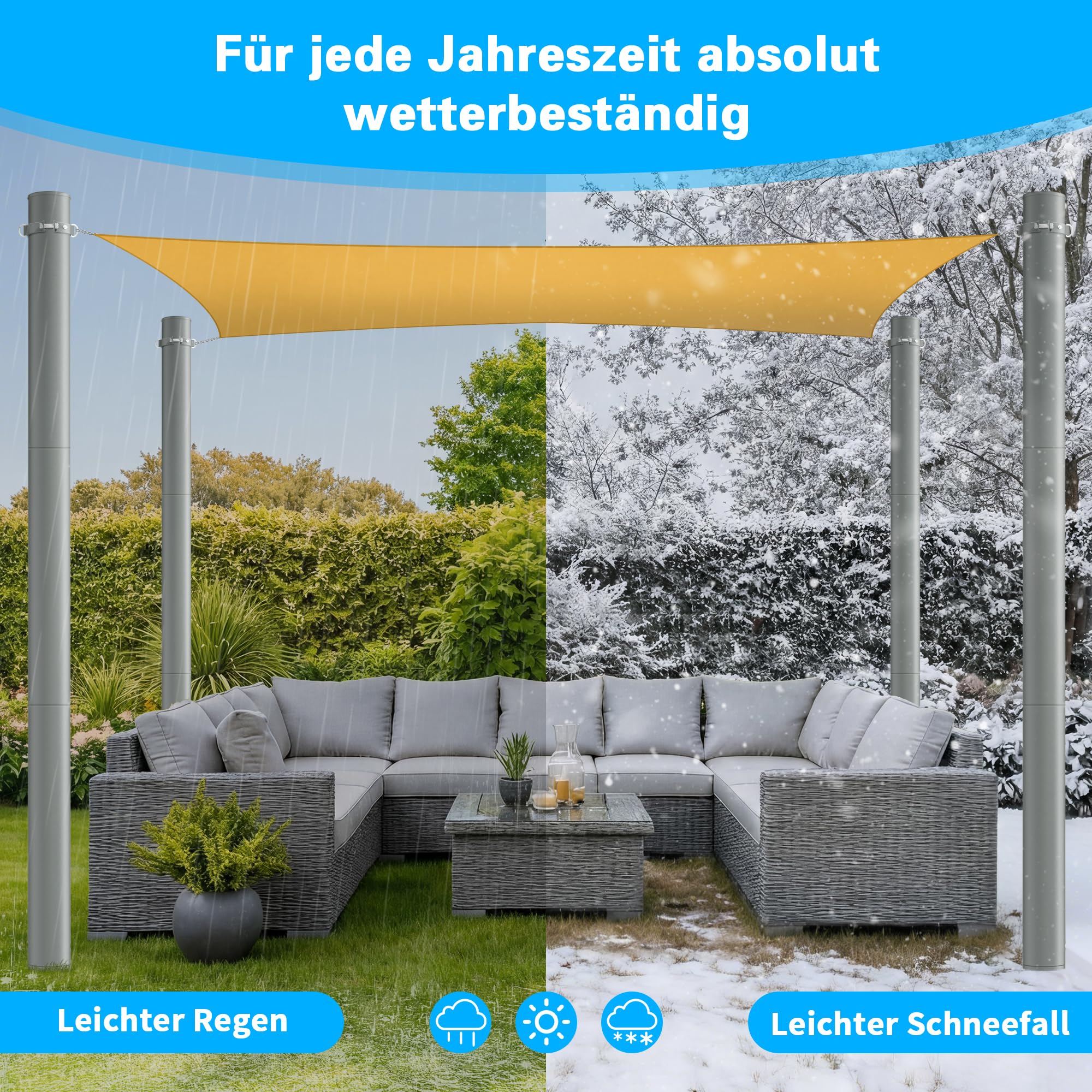 3,6 M Sonnensegel Mast, ⌀60mm Höhenverst pfosten inkl. D-Ring, 2er | für Terrasse, Garten, Pool, Sonnensegel pfosten ⌀60x3mm, rostfrei, wetterfest, verst. Stahlrohr, schnell montiert