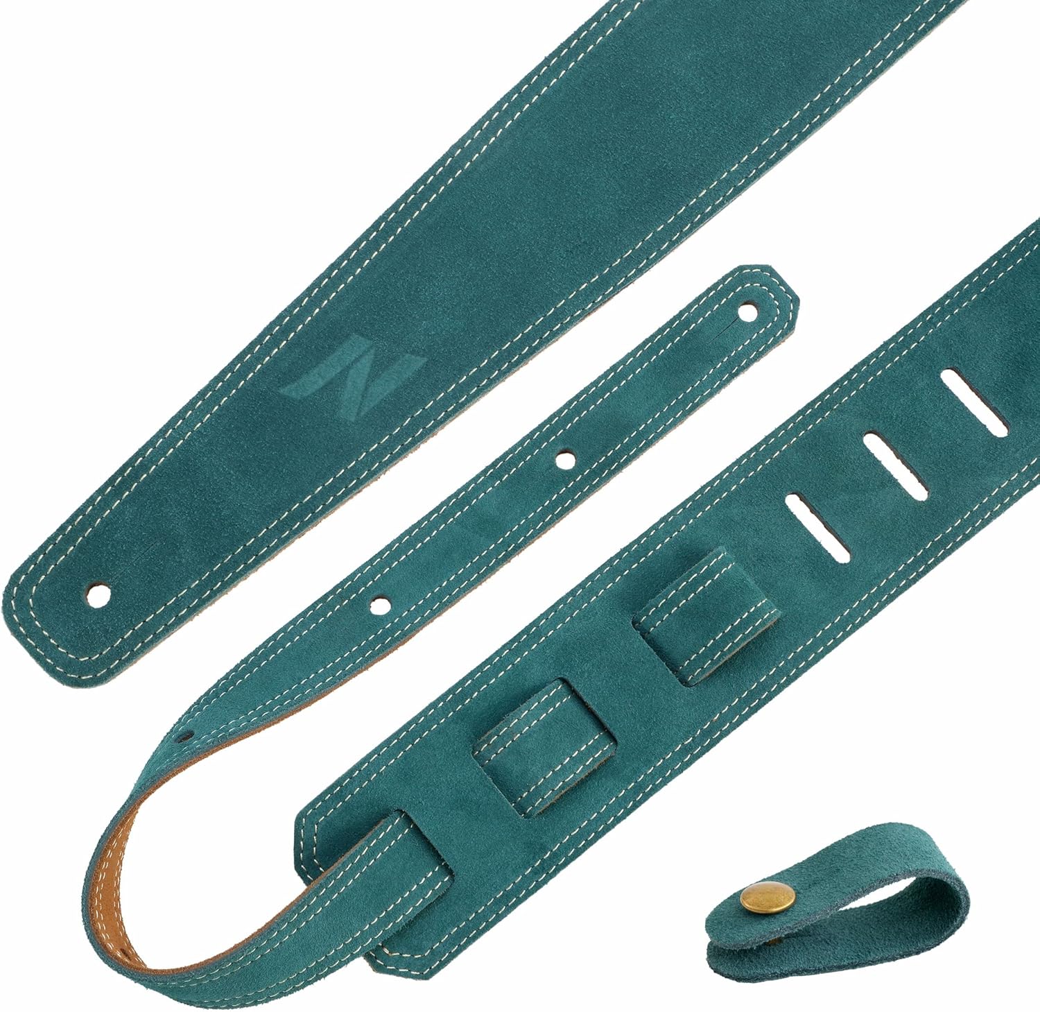 Nefelibata Guitar Strap, 2.5" Wide Bavarian Tumbled Leather Guitar Straps with Foam Padding and Cable Storage Loop, for Kids, Men and Women, for Acoustic, Bass and Electric Guitars（Vintage Green）