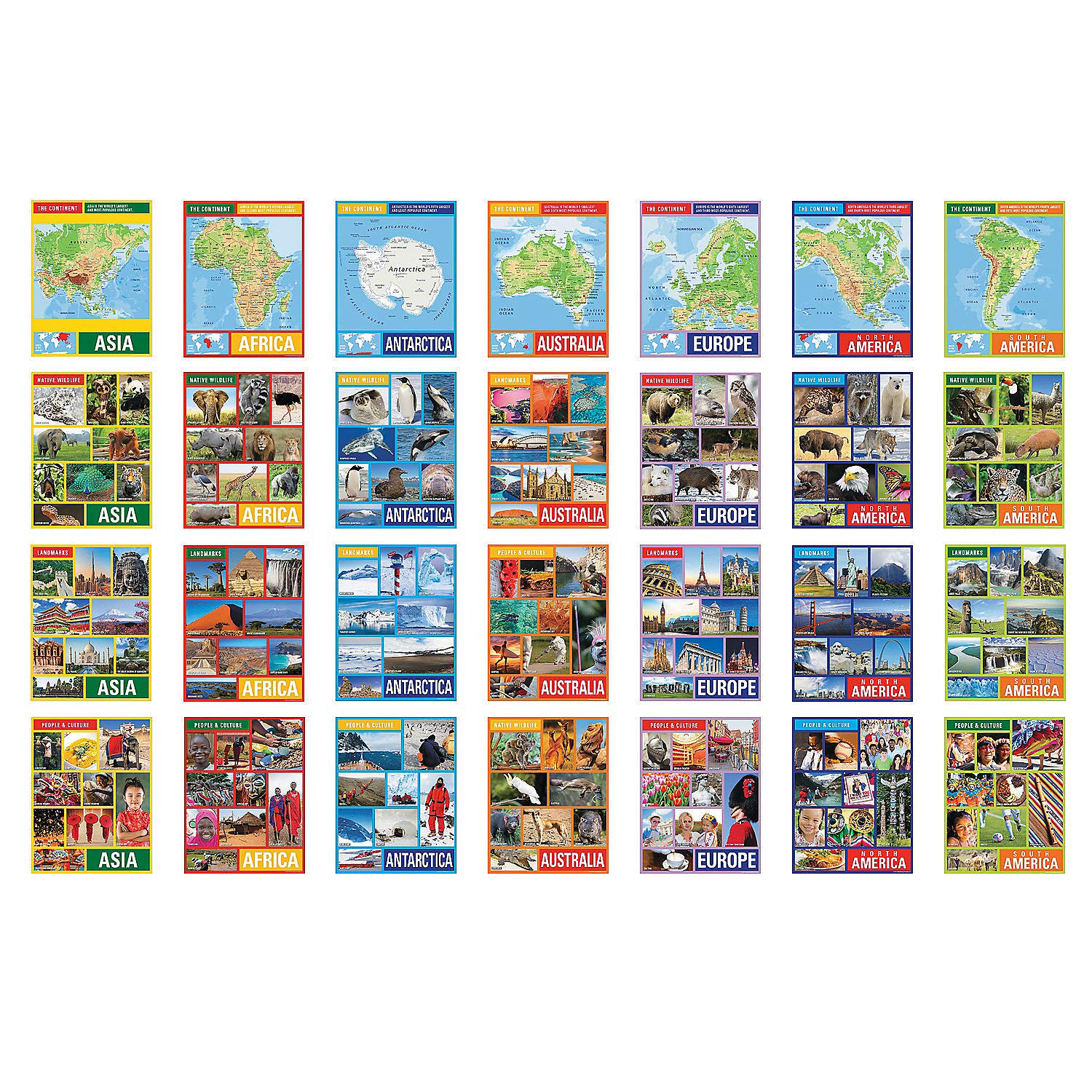 Fun Express Continents - Learning Charts - 28 Pieces - Educational and Learning Activities for Kids