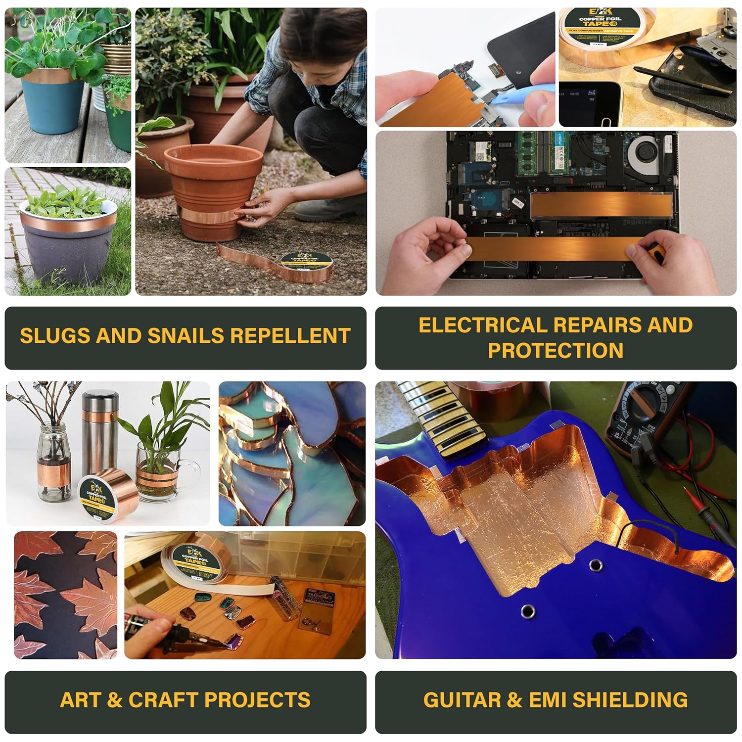 ELK Copper Foil Tape - 2” x 33ft - with Conductive Adhesive for Guitar, Crafts, Electrical Repairs and Grounding - Conductive Copper Tape