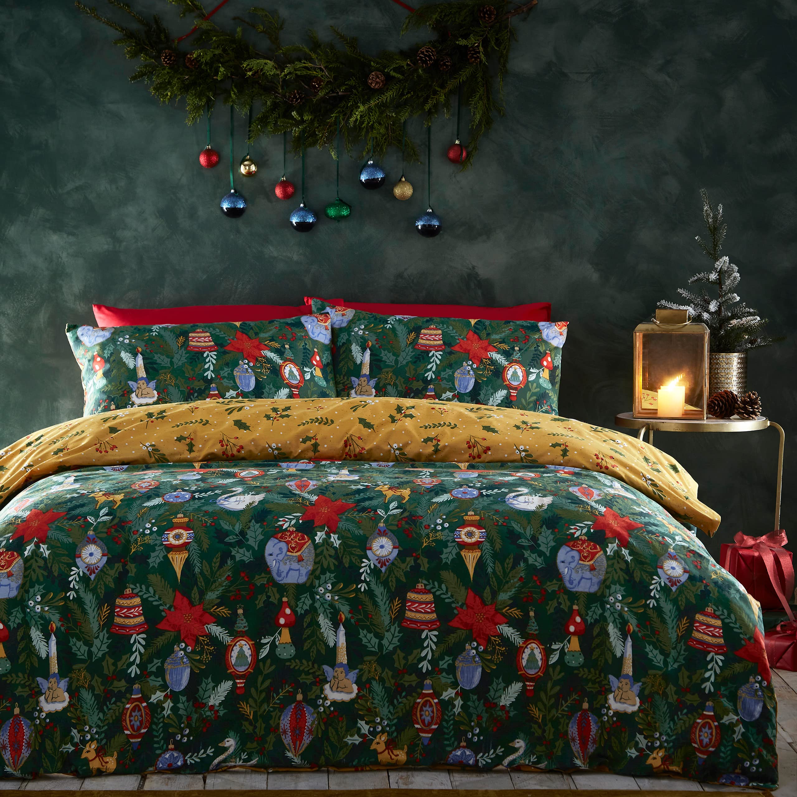 furn. Deck The Halls Set Copripiumino (Verde Pino - Doppio)