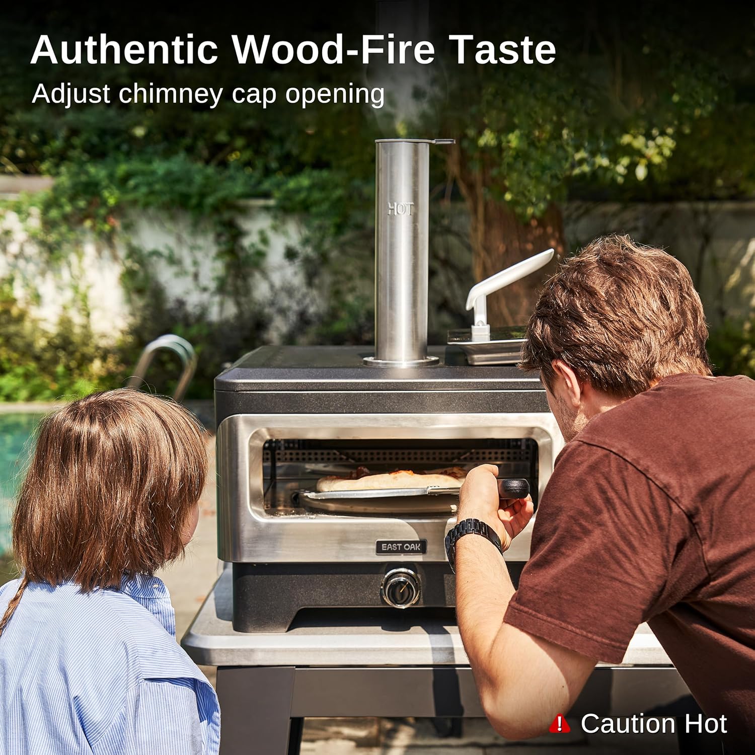EAST OAK 12" Outdoor Pizza Oven with 360° Rotating Stone, Wood Fired Countertop Pizza Maker, Safe Pellet Filling, Outside Kitchen, Cooking, BBQ