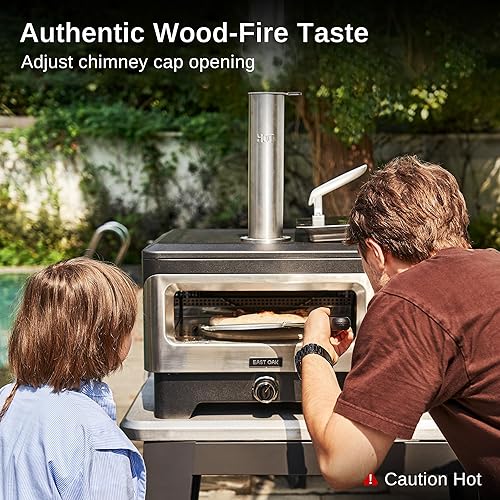 Miniatura 4 de EAST OAK Horno de pizza de 12 pulgadas para exteriores con cargador de pellets fácil, incluso cocinar en 60 segundos con calefacción curva y piedra