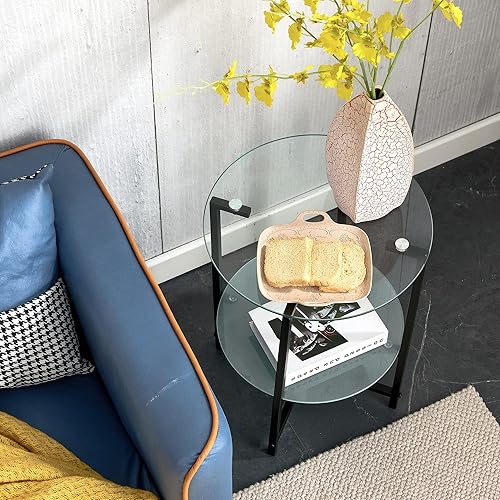 Miniatura 4 de Meihua Mesa auxiliar redonda de cristal mesa auxiliar de cristal con marco de metal pequeña mesa de café mesita de noche estilo moderno para sala de