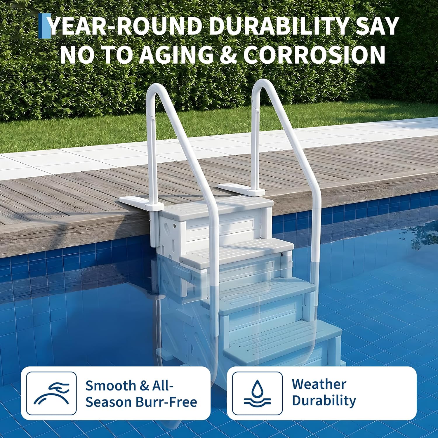 Swimming Pool Ladder, 4-Step Double Handrails Stairs with Non-Slip Heavy Duty Steps, 500 lbs Weight for 48-54 in Inground & Above-Ground Pools | Sturdy PE Construction for Outdoor Pool Deck