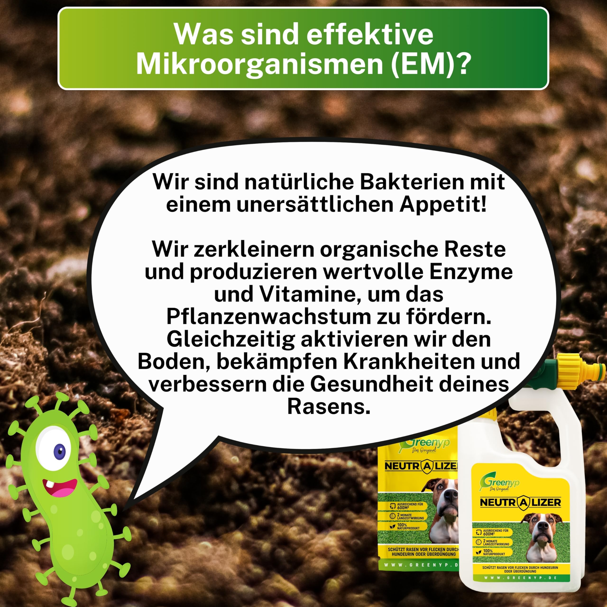 Greenyp Neutralizer - protège la pelouse contre les taches d'urine de chien I Neutralisation des urines grâce à des micro-organismes efficaces I Activateur de sol 100% organique pour la pelouse I