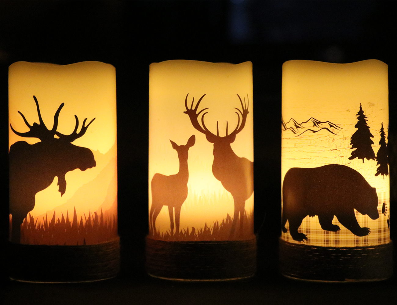 Image of GenSwin Flameless Led Candles with Hemp Rope & Timer Deer Moose Bear
