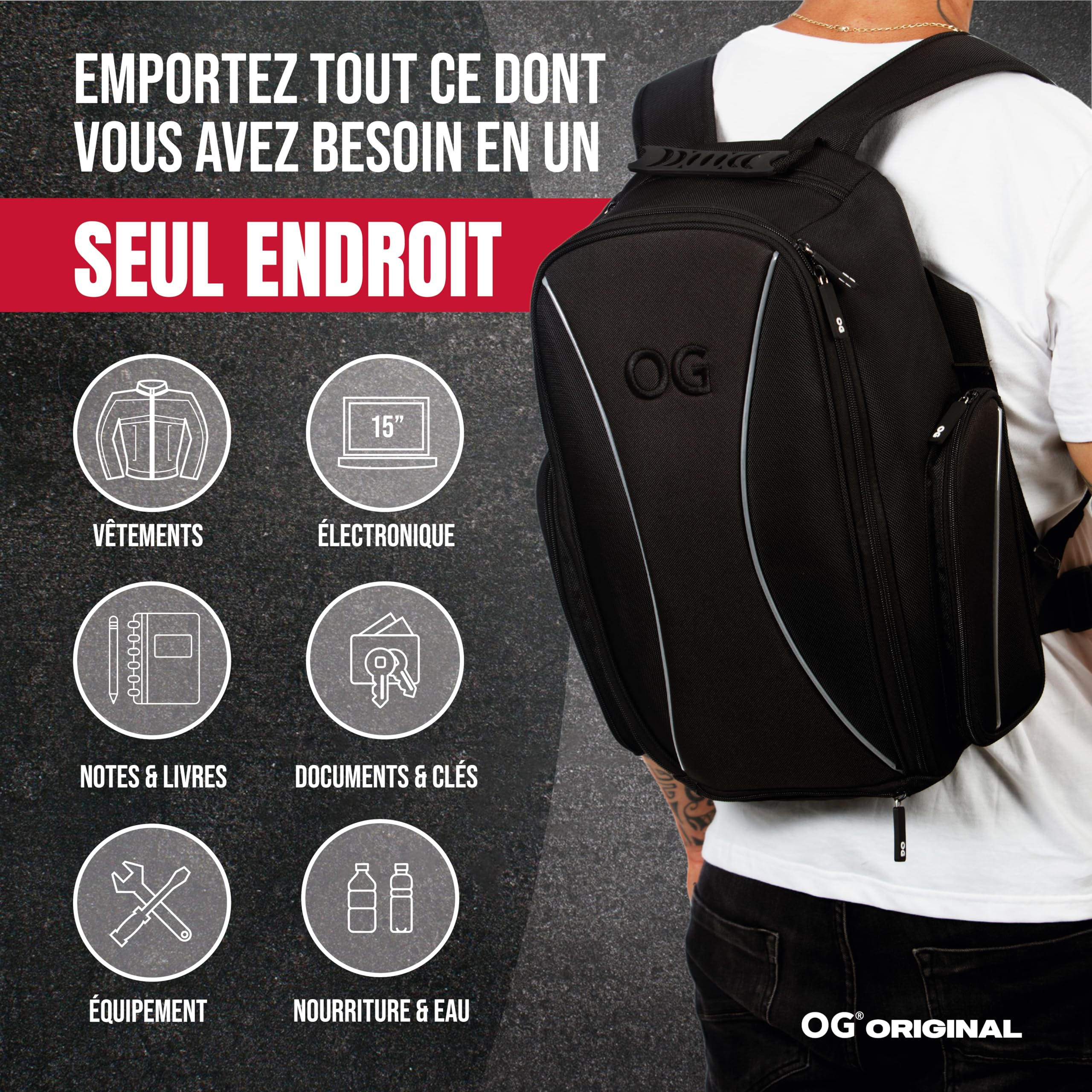GO Sac a Dos Moto Étanche Compact 20L pour 2 Casques 2 Modes de Port | Design léger avec compartiment ordinateur, sangle casque, poche antivol et détails réfléchissants pour moto et vélo.