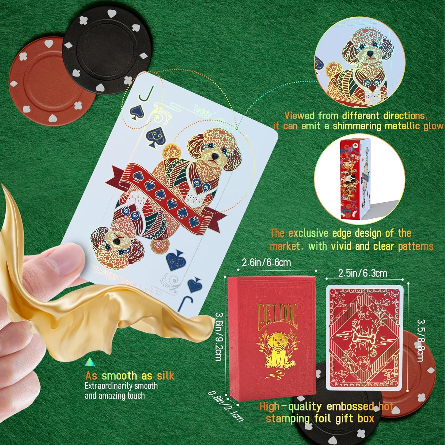 WJPC Gold Pet Dog Edge Playing Cards,Flower-Cut Playing Cards,Pet Dog Elements, Deck of Cards ，Game and Party Gift Poker Cards (Dog)