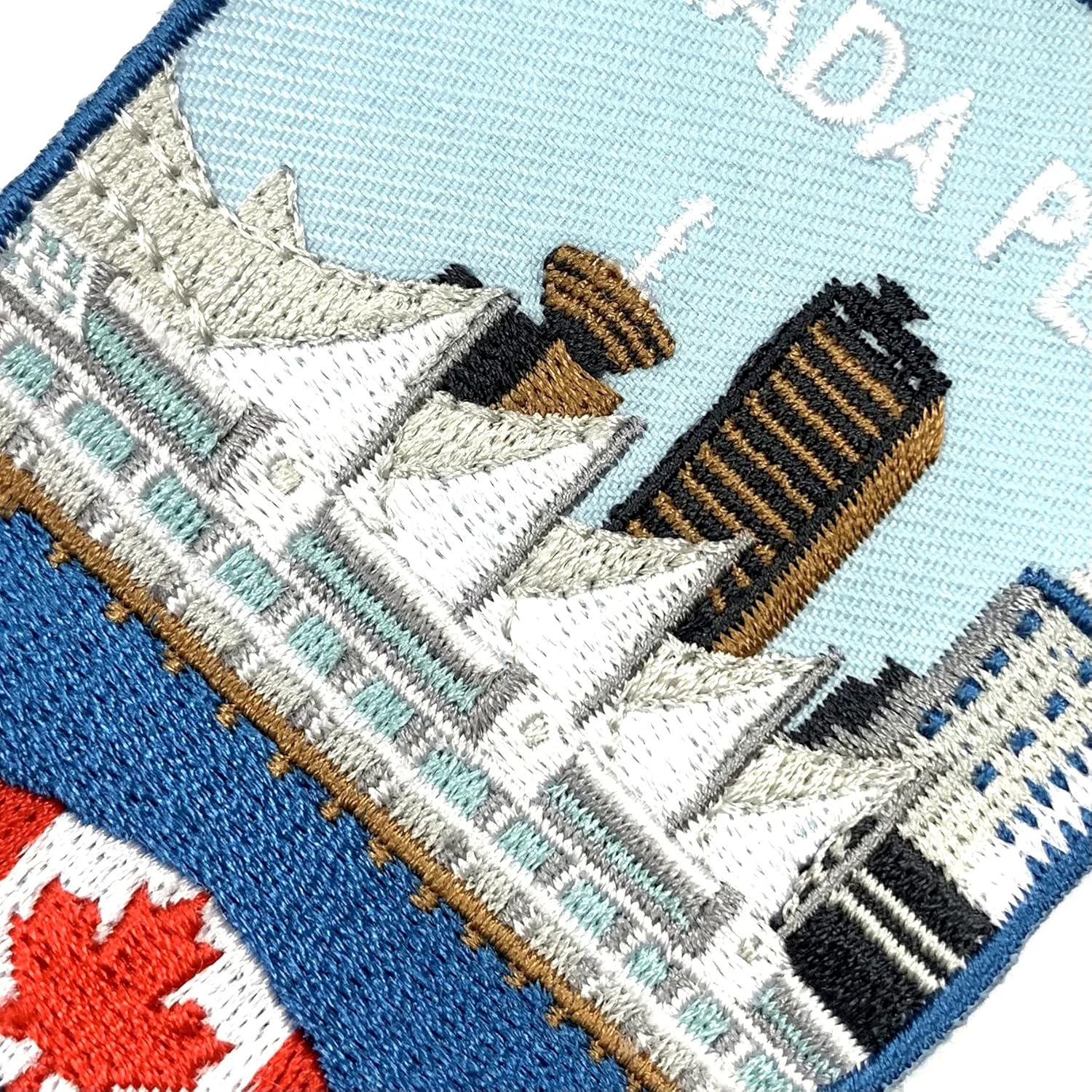 A-ONE 2 PCS Pack- Canada Place Embroidered Patch+Cananda Flag Lapel Pin, City of Vancouver Landmark, Souvenir Patch, Stick on Iron on Sew on Patches for Jeans Jacket Shirts Caps NO.260P
